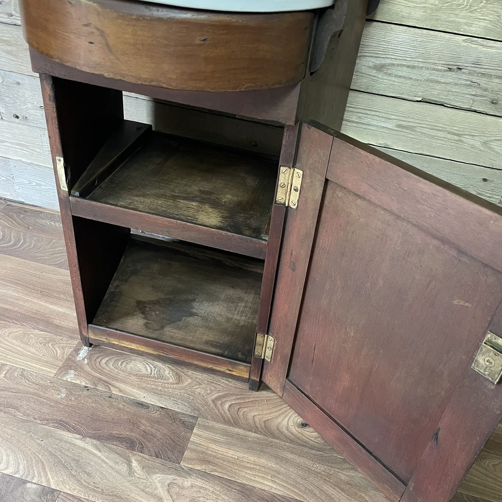 photo furniture Antique Victorian Bow Fronted Mahogany Drop Flap Lid Ships Wash Stand Vanity Unit Basin