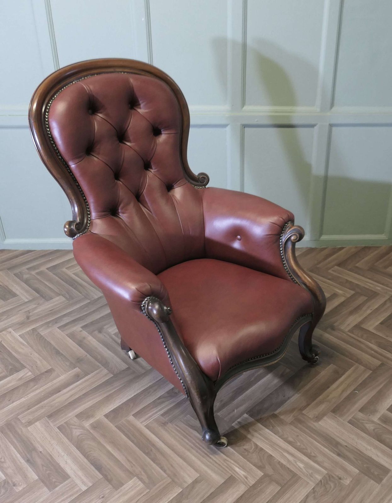 Large Button Back Salon Chair, In Burgundy Leather photo buy