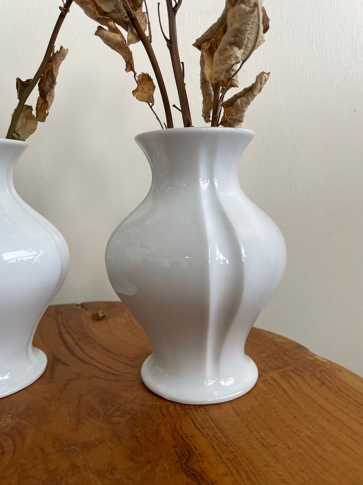 Pair Of Vintage Mid Century White Glazed Vases Pleated Detail Model 1495 18 photo buy