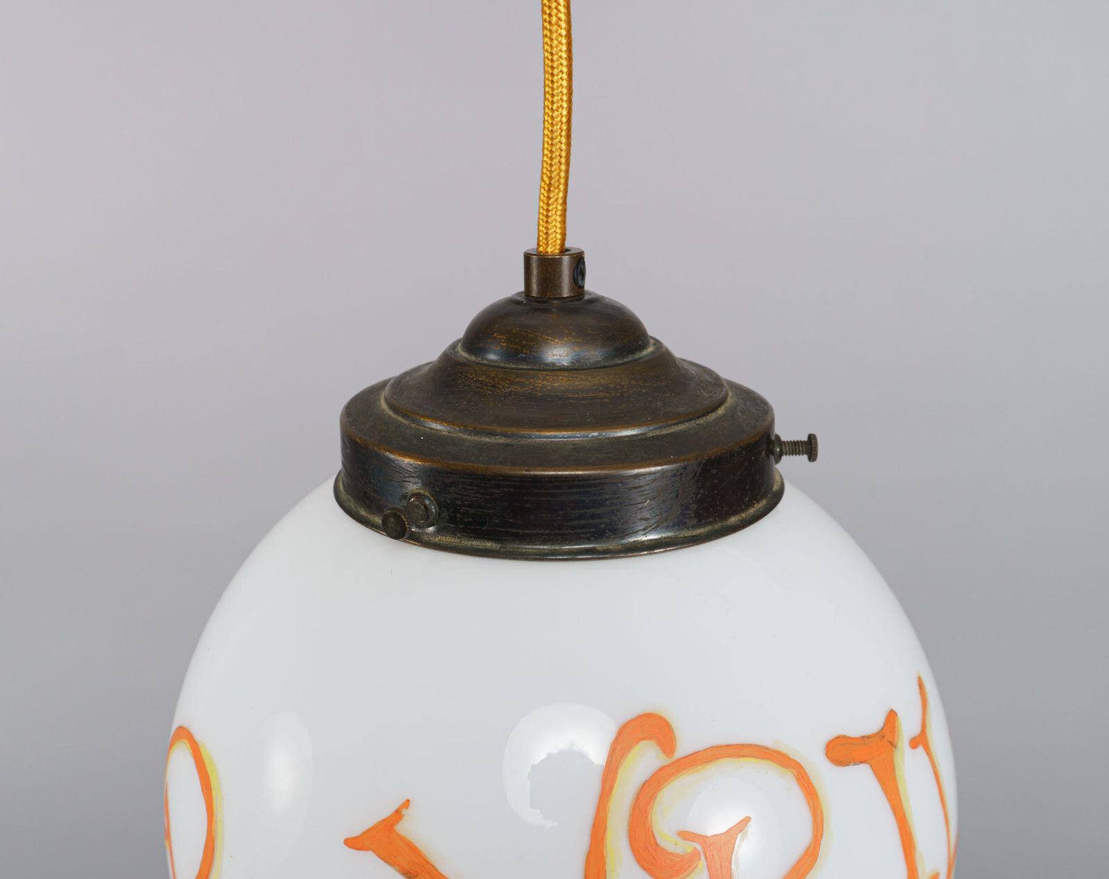 Vintage British Opaline Glass Globe Pendant Lamp With Hand Painted ‘Bovril’ Advertisement photo 220.0
