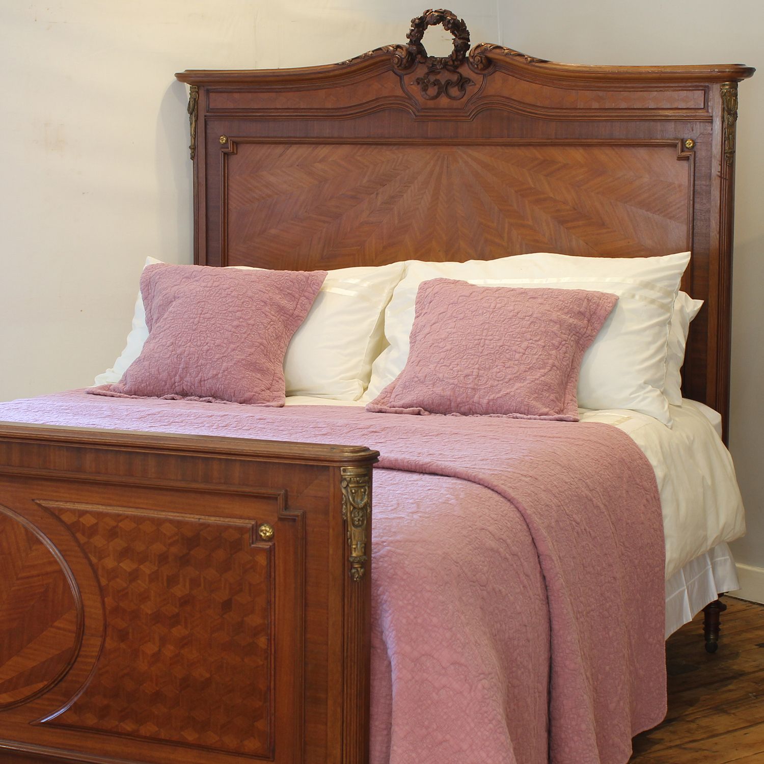 King Size Art Deco Bed In Mahogany With Sunburst Inlay, Parquetry And Ormolu Accents. photo for sale