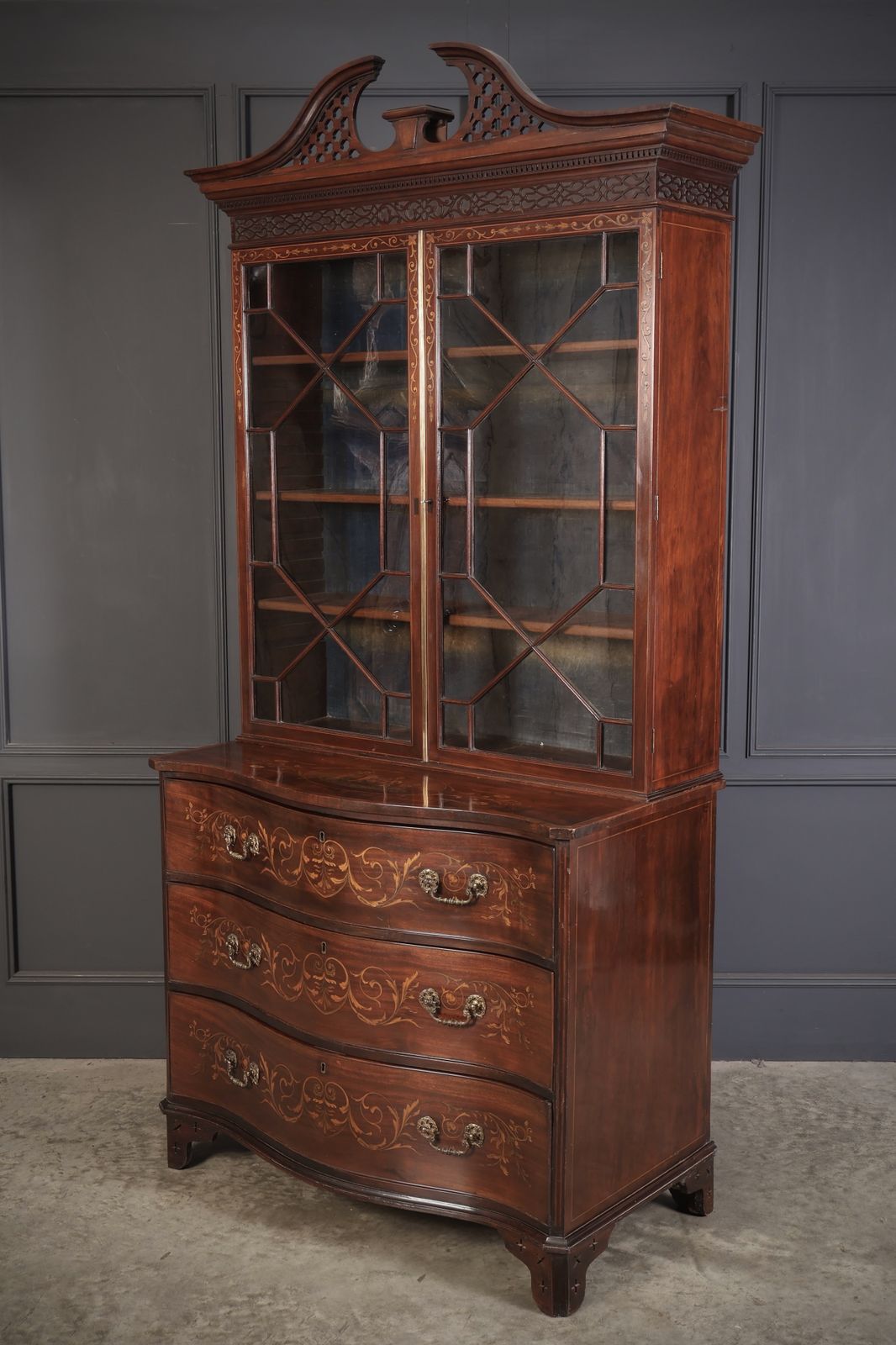 Rare George III Marquetry Inlaid Mahogany Bookcase photo for sale