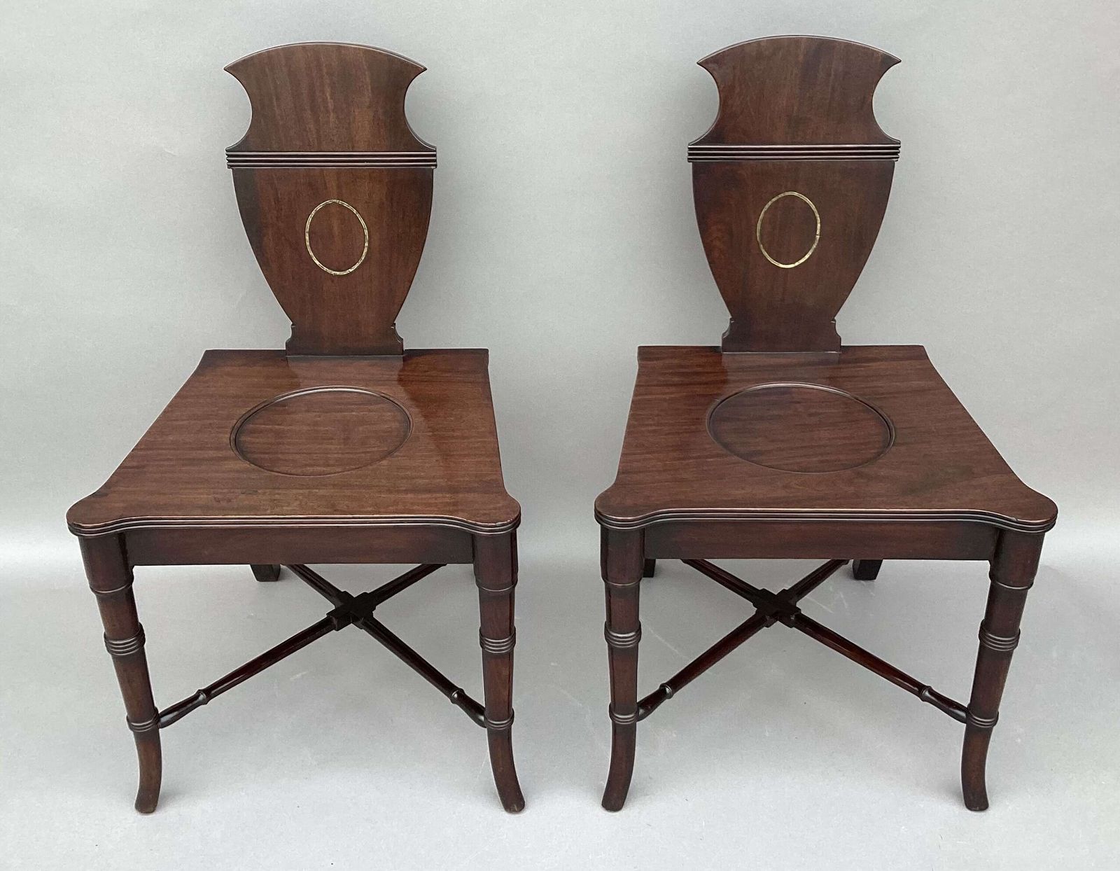 photo for sale Good George III Pair Of Mahogancy Sculptural Hall Chairs