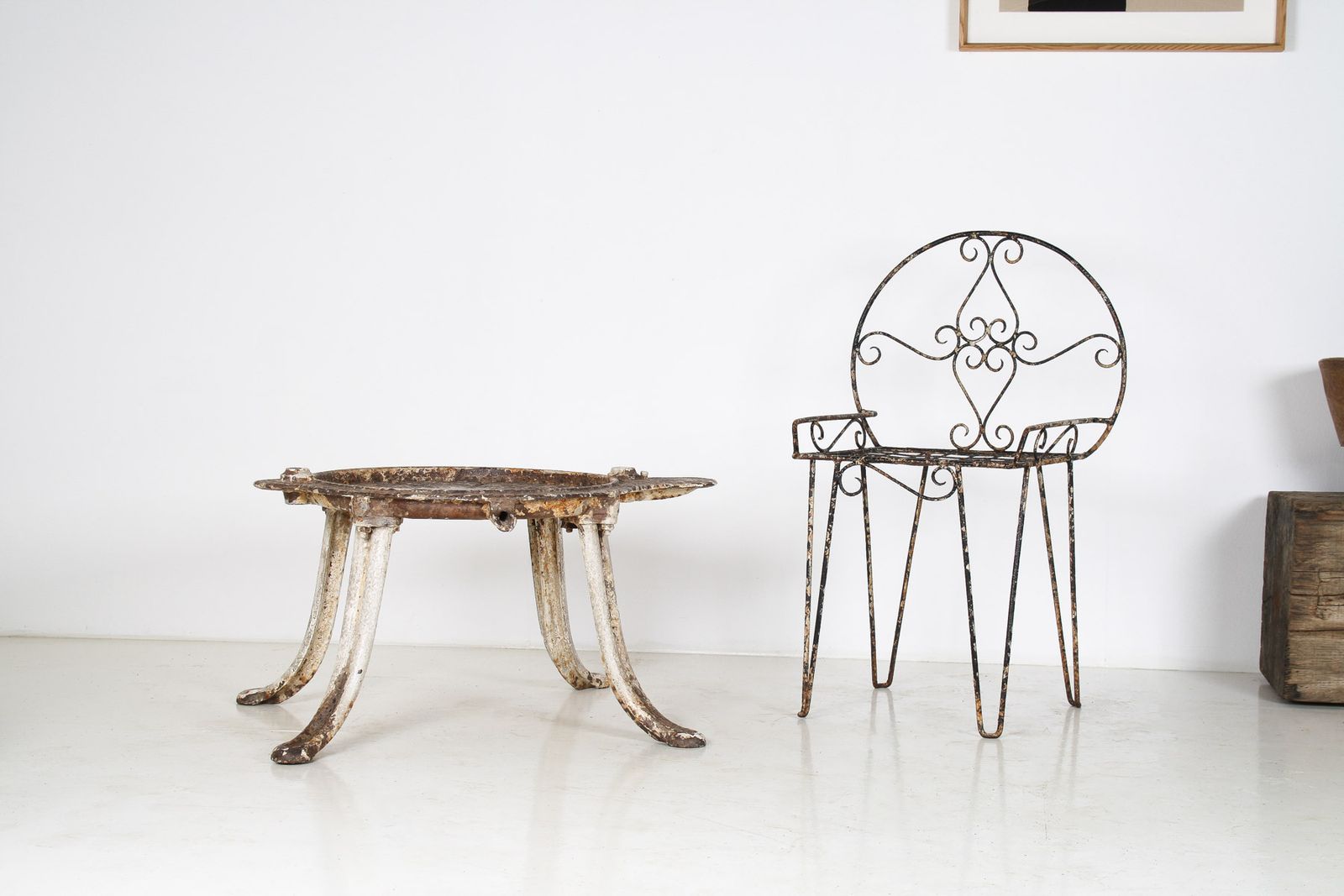 Beautiful Weathered Wirework Scroll Iron Garden Chair photo for sale