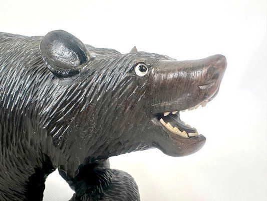 Japanes Bear With Cub Wooden Carved Ainu Figurine, 1900s photo Art