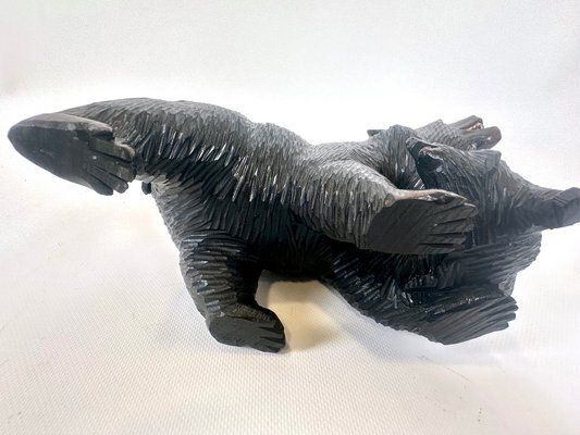 Japanes Bear With Cub Wooden Carved Ainu Figurine, 1900s photo vintage