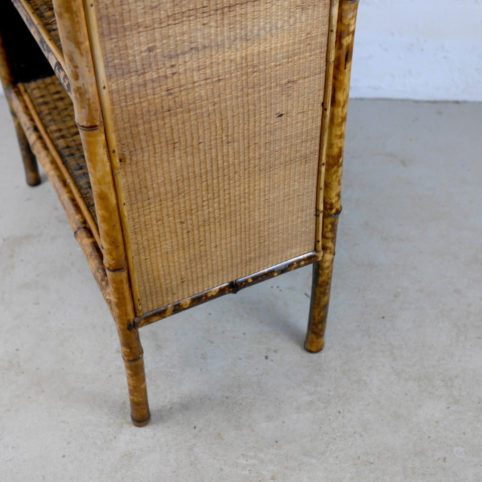 photo buy Antique Victorian Tiger Bamboo Cane Rattan Shelving Unit Bookcase #102863