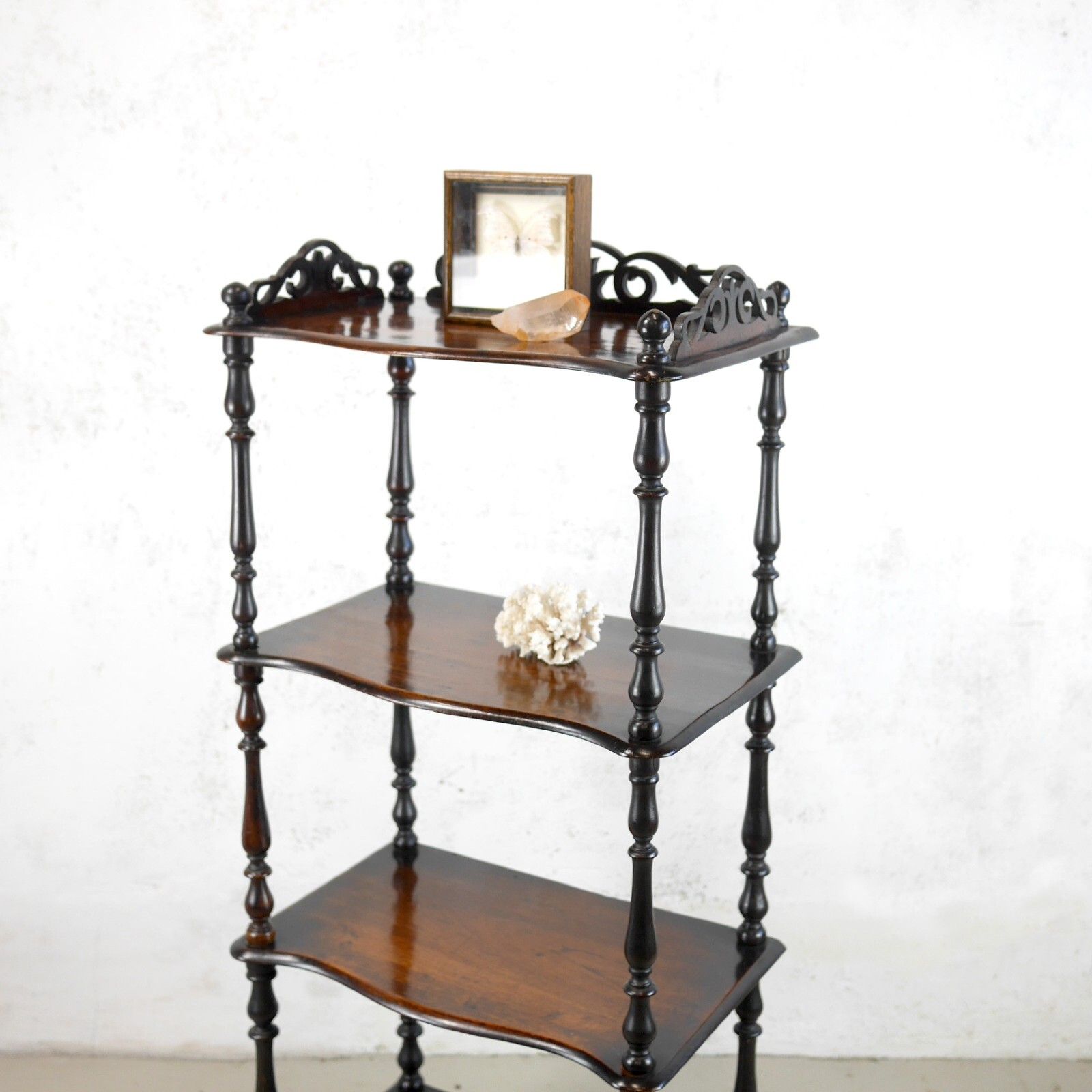 Antique 19th Century Tall 4 Shelf Whatnot Display Stand Ebonised #102850 photo vinterior