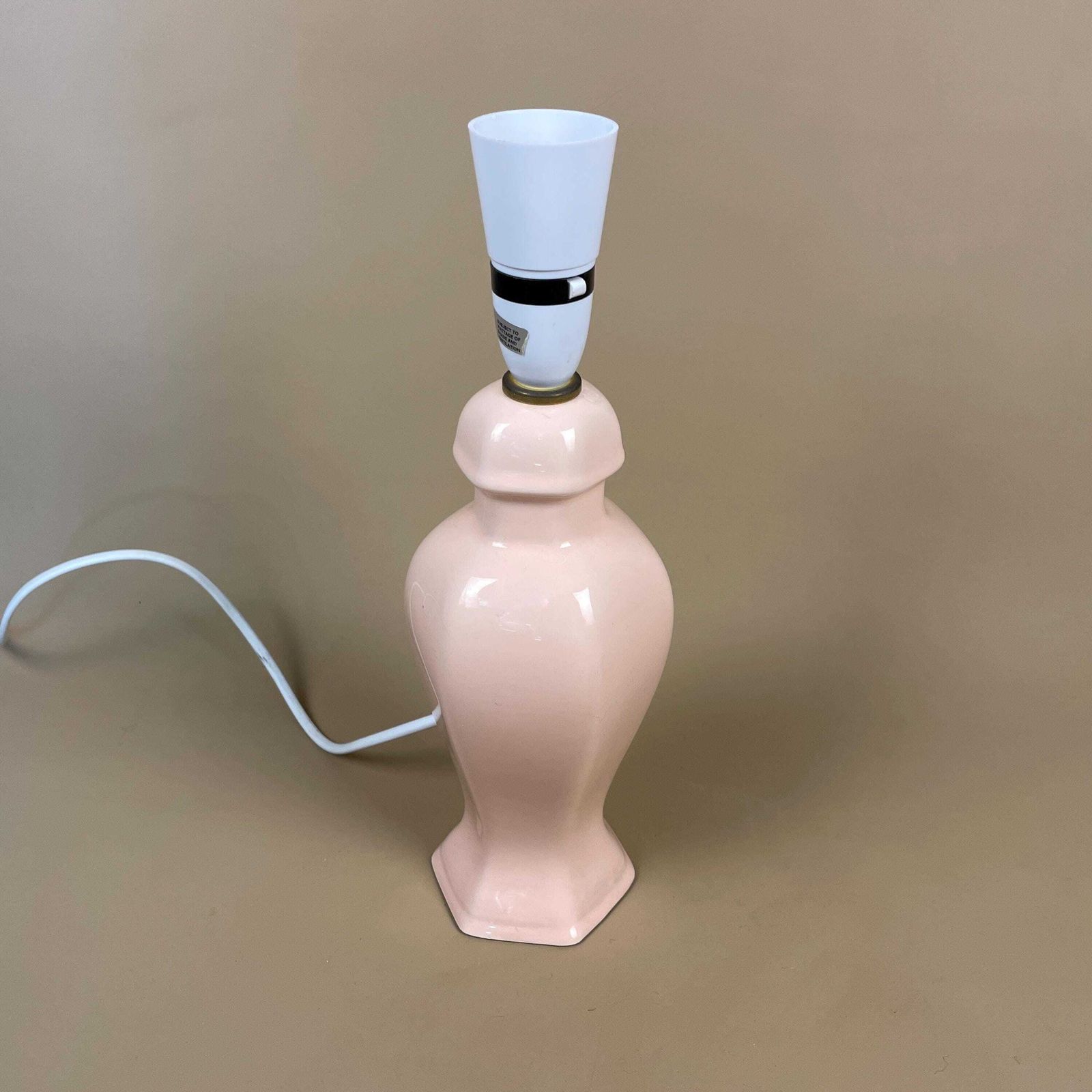 Vintage Ceramic Pale Pink Lamp Bedside Table Light Round Hexagon Finish Retro Cottage Pottery photo furniture