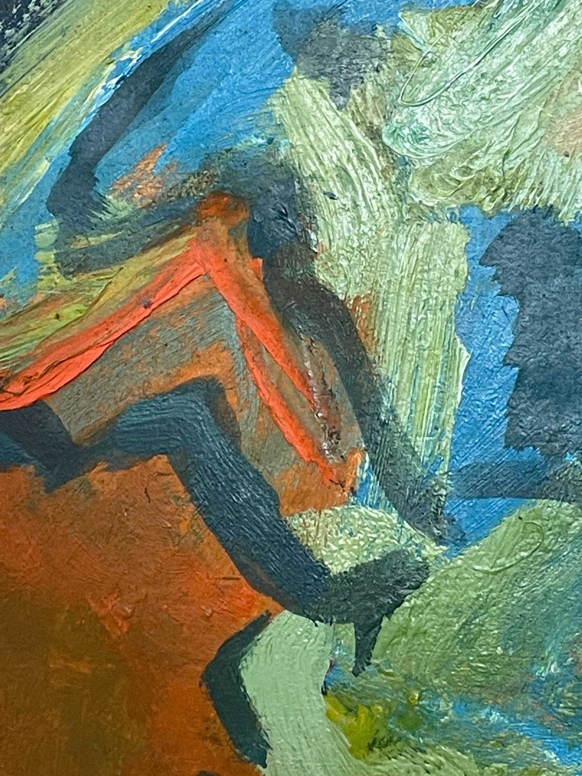 Abstract Vintage Original Danish Mid Century Signed Oil On Plate Painting From The 1970s In Strong Colours photo for sale