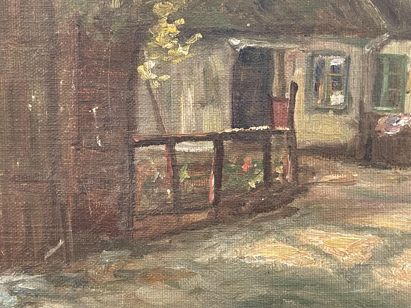 Danish Antique Early 20th Century Signed Oil On Canvas Painting With Motive Of Children Playing At A Farm In Valby, Copenhagen photo 219.0