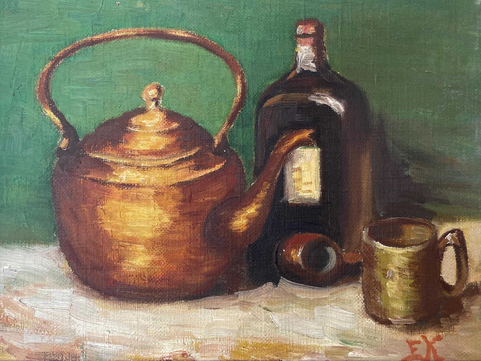 Original Vintage Danish Signed Oil Painting From The 1970s With Still Life Motive Of Kitchen Items photo furniture