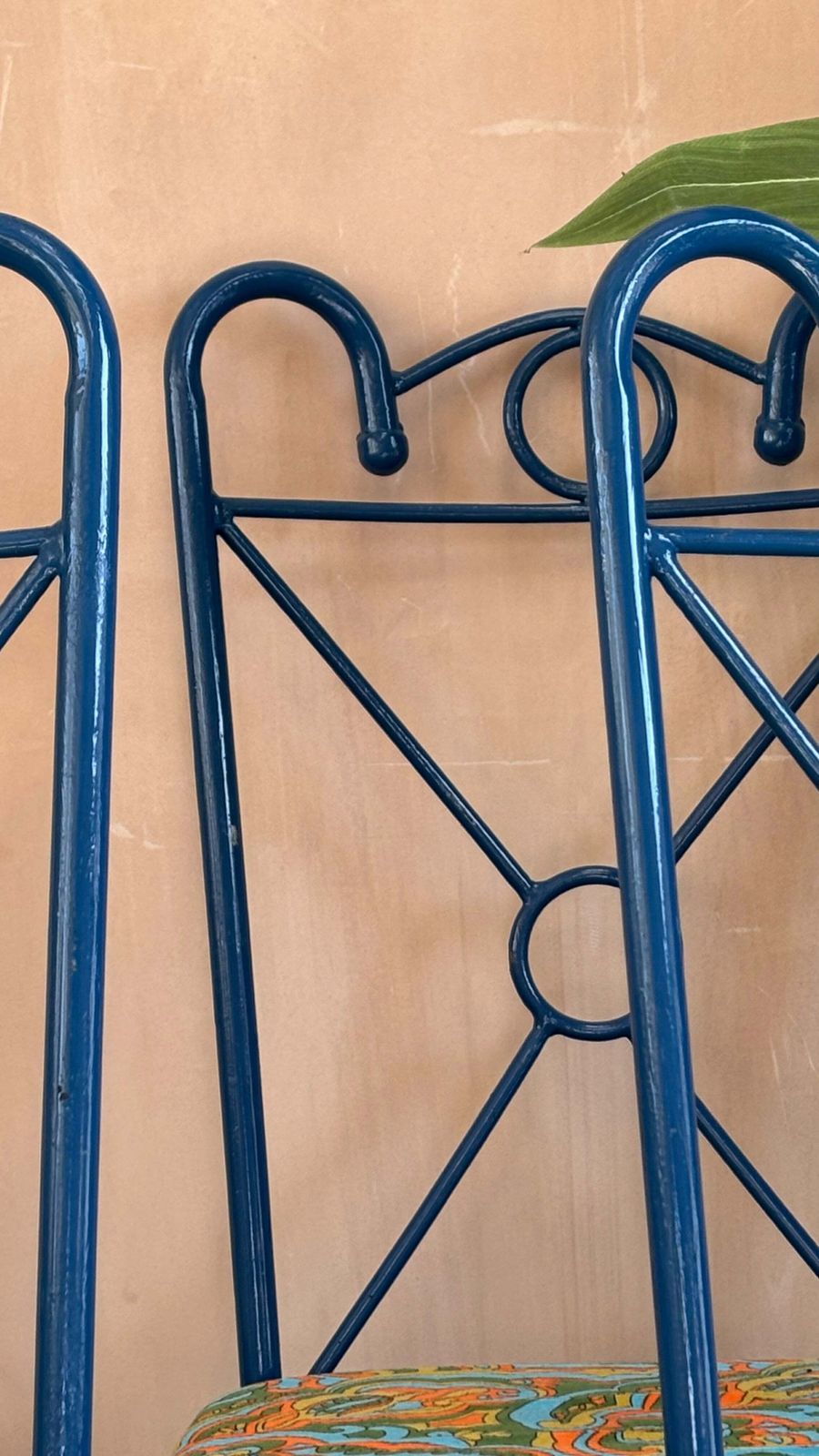 Set Of Four Midcentury Blue Iron Garden Chairs photo vinterior