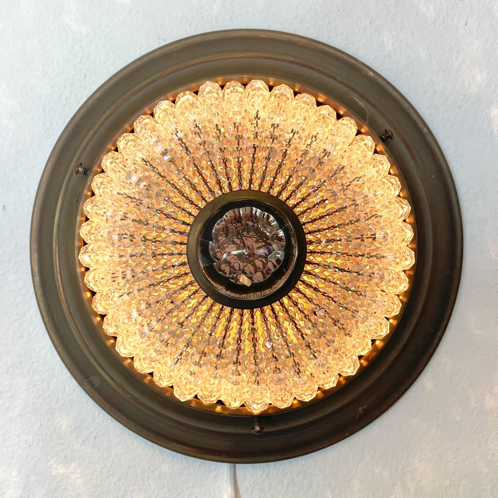 Exclusive Antique Art Deco Crystal Cut Glass Bead And Patinated Brass Flush Mount Ceiling Or Wall Light In Elegant Design And Beautiful Glow photo furniture