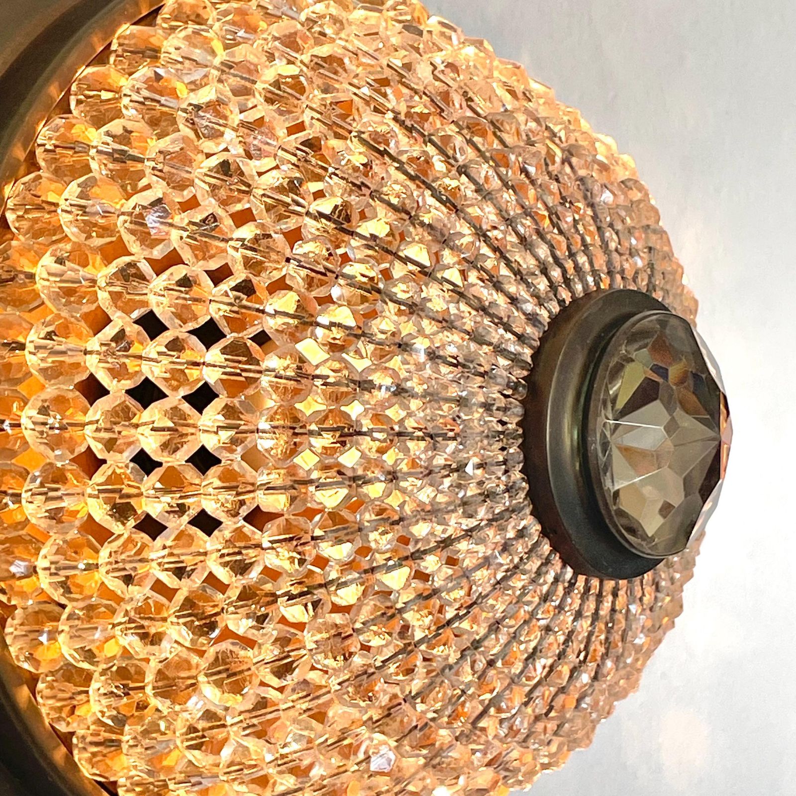 Exclusive Antique Art Deco Crystal Cut Glass Bead And Patinated Brass Flush Mount Ceiling Or Wall Light In Elegant Design And Beautiful Glow photo 512.0