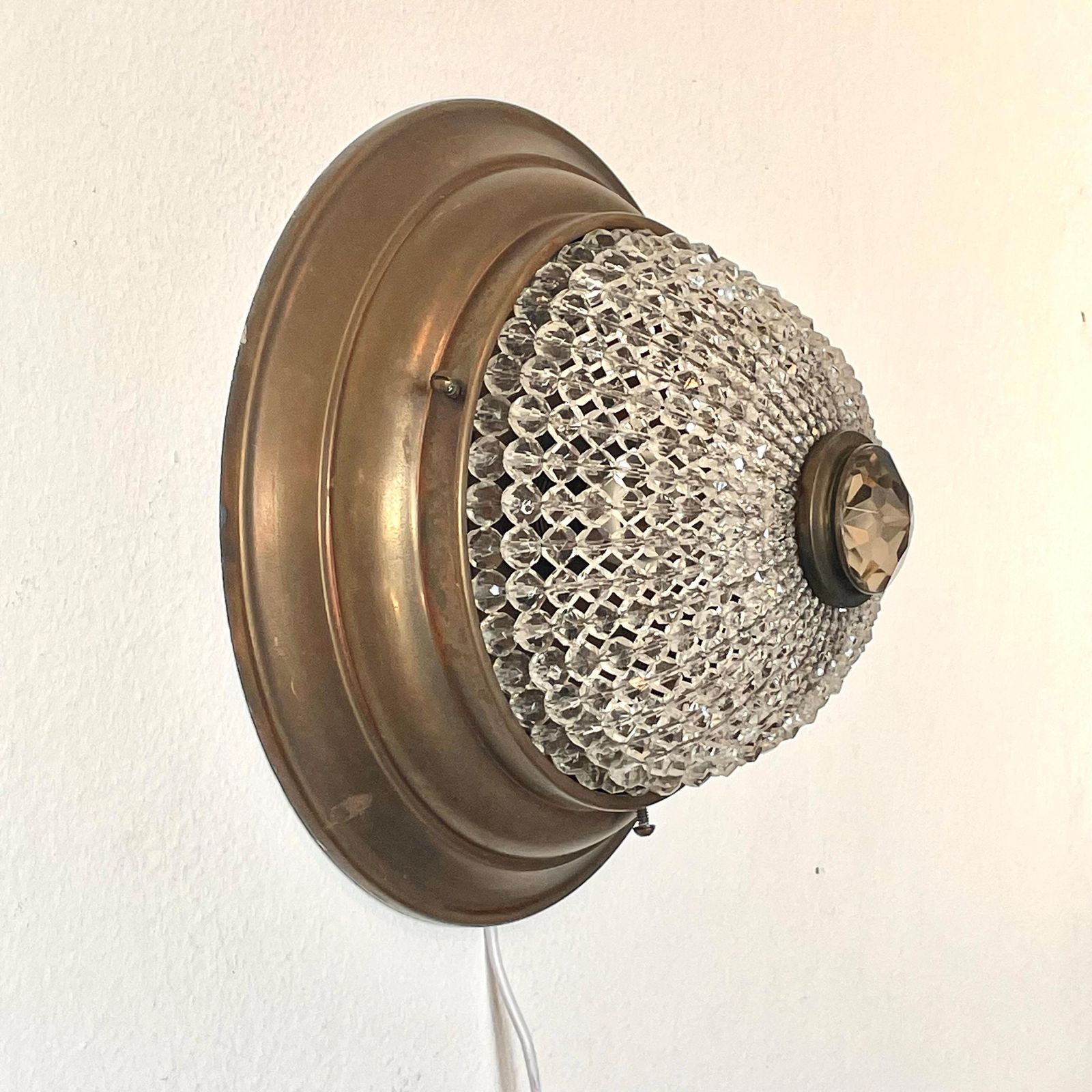 Exclusive Antique Art Deco Crystal Cut Glass Bead And Patinated Brass Flush Mount Ceiling Or Wall Light In Elegant Design And Beautiful Glow photo vinterior