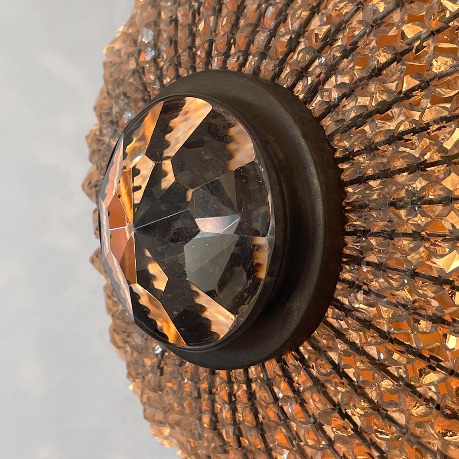 Exclusive Antique Art Deco Crystal Cut Glass Bead And Patinated Brass Flush Mount Ceiling Or Wall Light In Elegant Design And Beautiful Glow photo buy