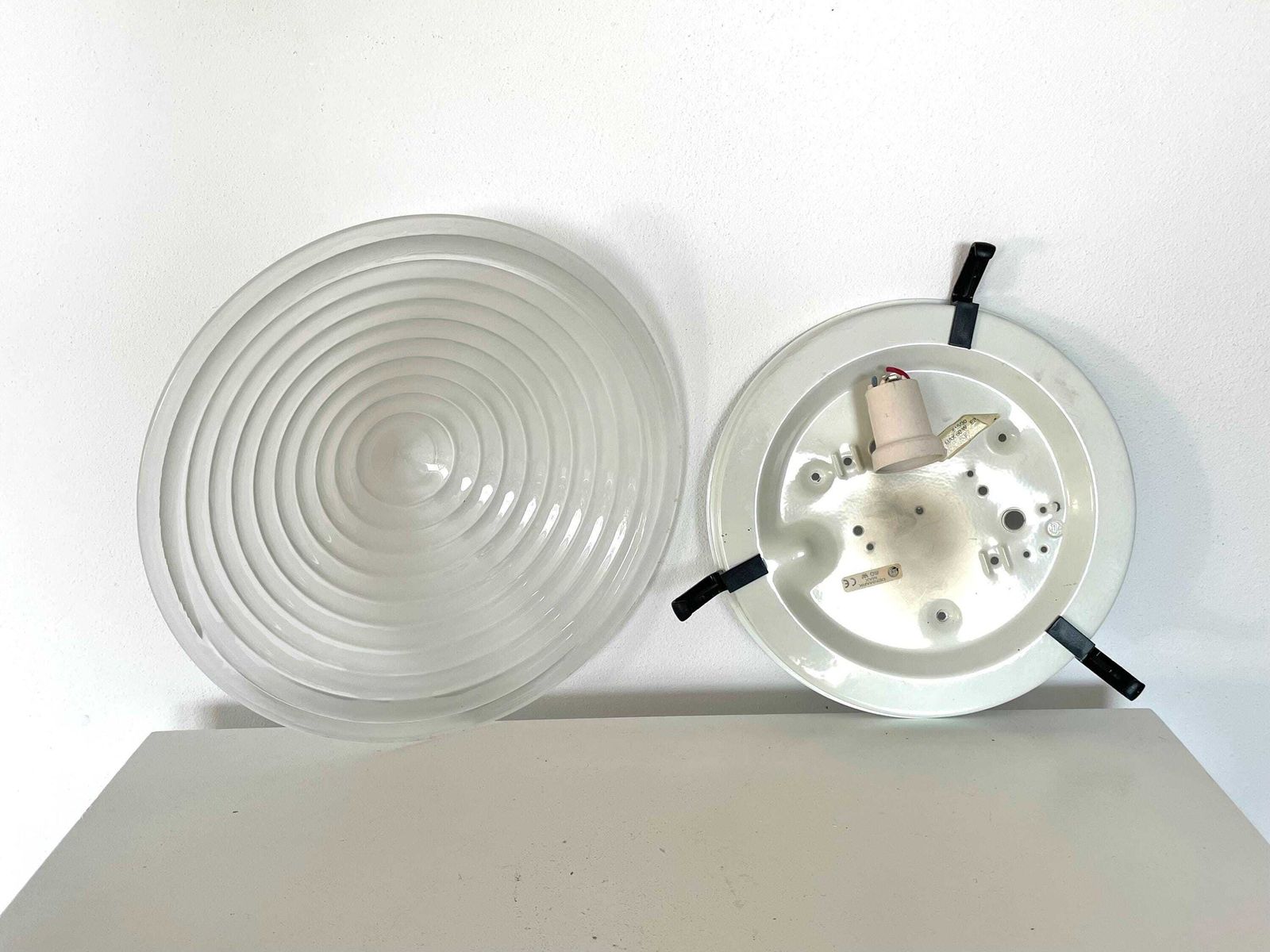 photo furniture Danish Postmodern Vintage 1980s Wall Lamp In Frosted Glass With Grooves And Black Plastic Details   Design By Fleid Belysning
