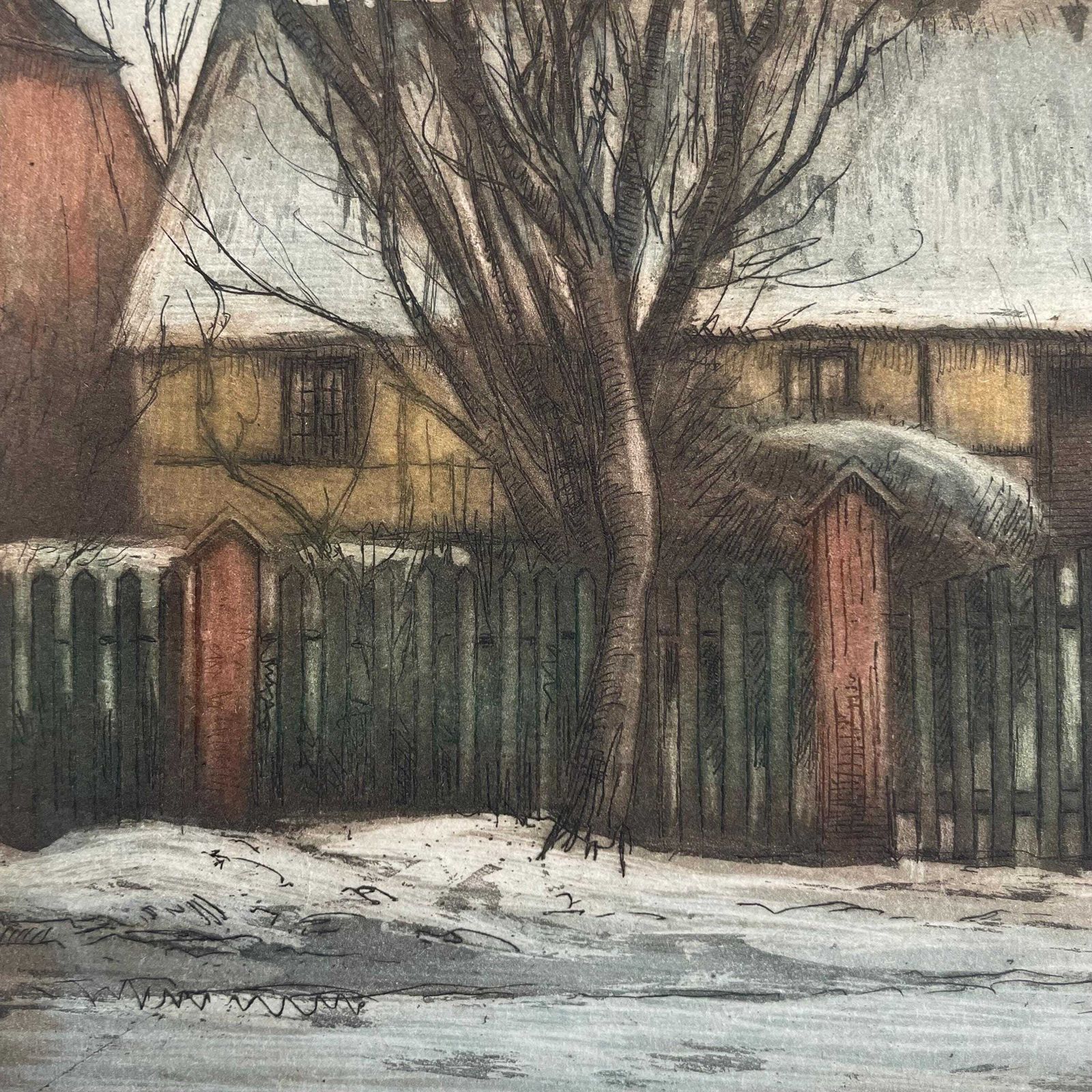 Early 20th Century Danish Handcoloured Etching From The 1930s By Peder Møller (1890 1961) With Motive Of Town House photo for sale