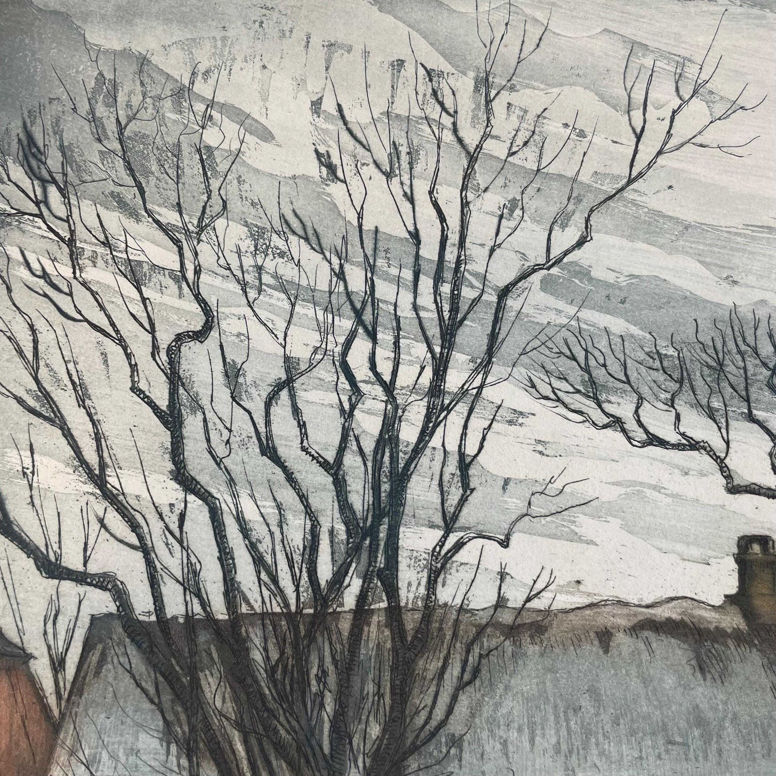 Early 20th Century Danish Handcoloured Etching From The 1930s By Peder Møller (1890 1961) With Motive Of Town House photo Art