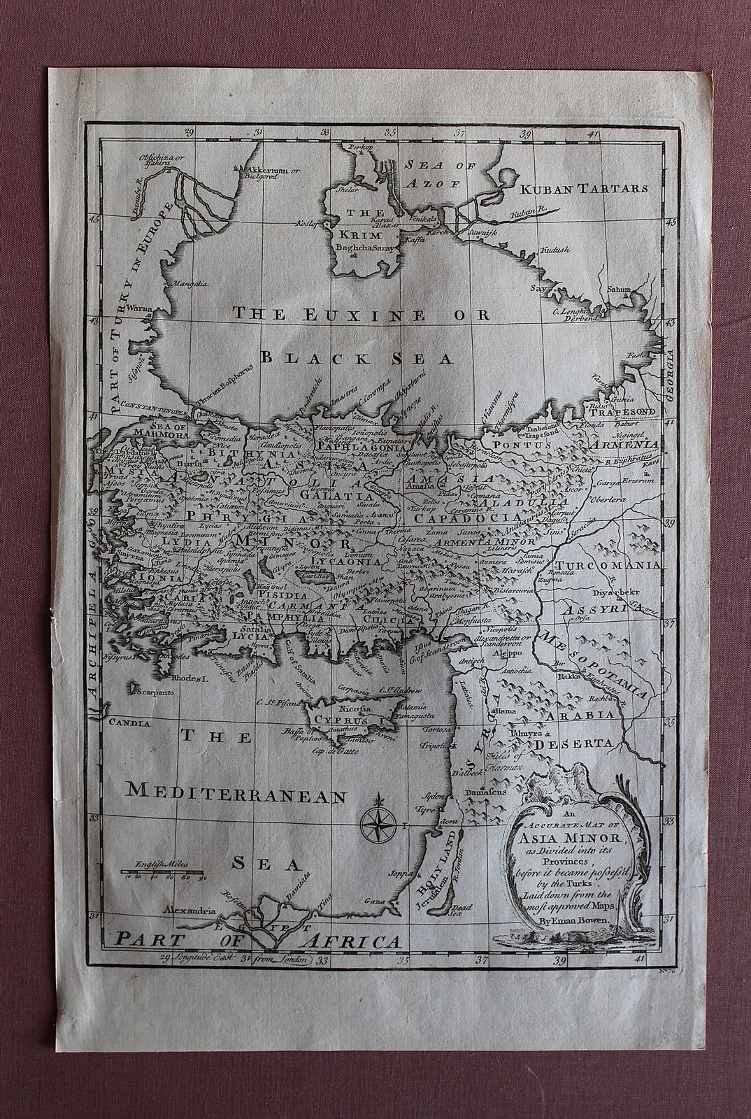 An 18th Century Copperplate Map ‘Asia Minor’ ~ Turkey, Crimea, Cyprus And The Holy Land By Emanuel Bowen.