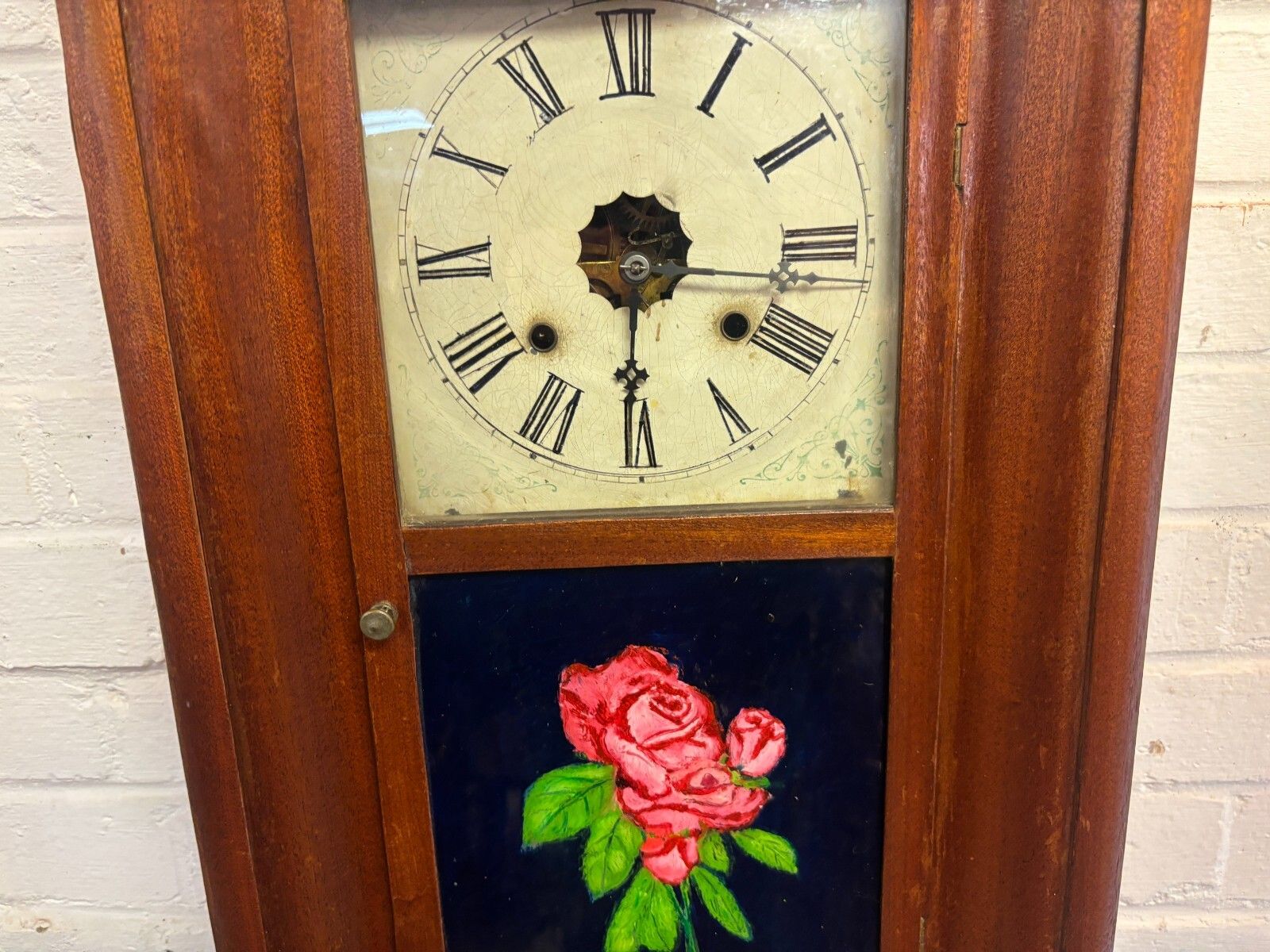 Antique Patent Brass Clocks By Ansonia Brass Company Wooden Cased Wall Clock A/F photo for sale