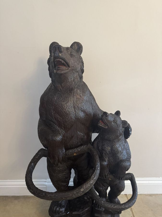 Fantastic Quality Large Antique Black Forest Carved Bear Double Stick Stand photo furniture