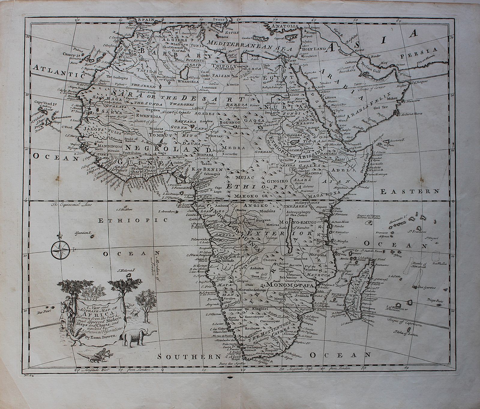 ‘A New And Accurate Map Of Africa.’ By Emanuel Bowen C1747