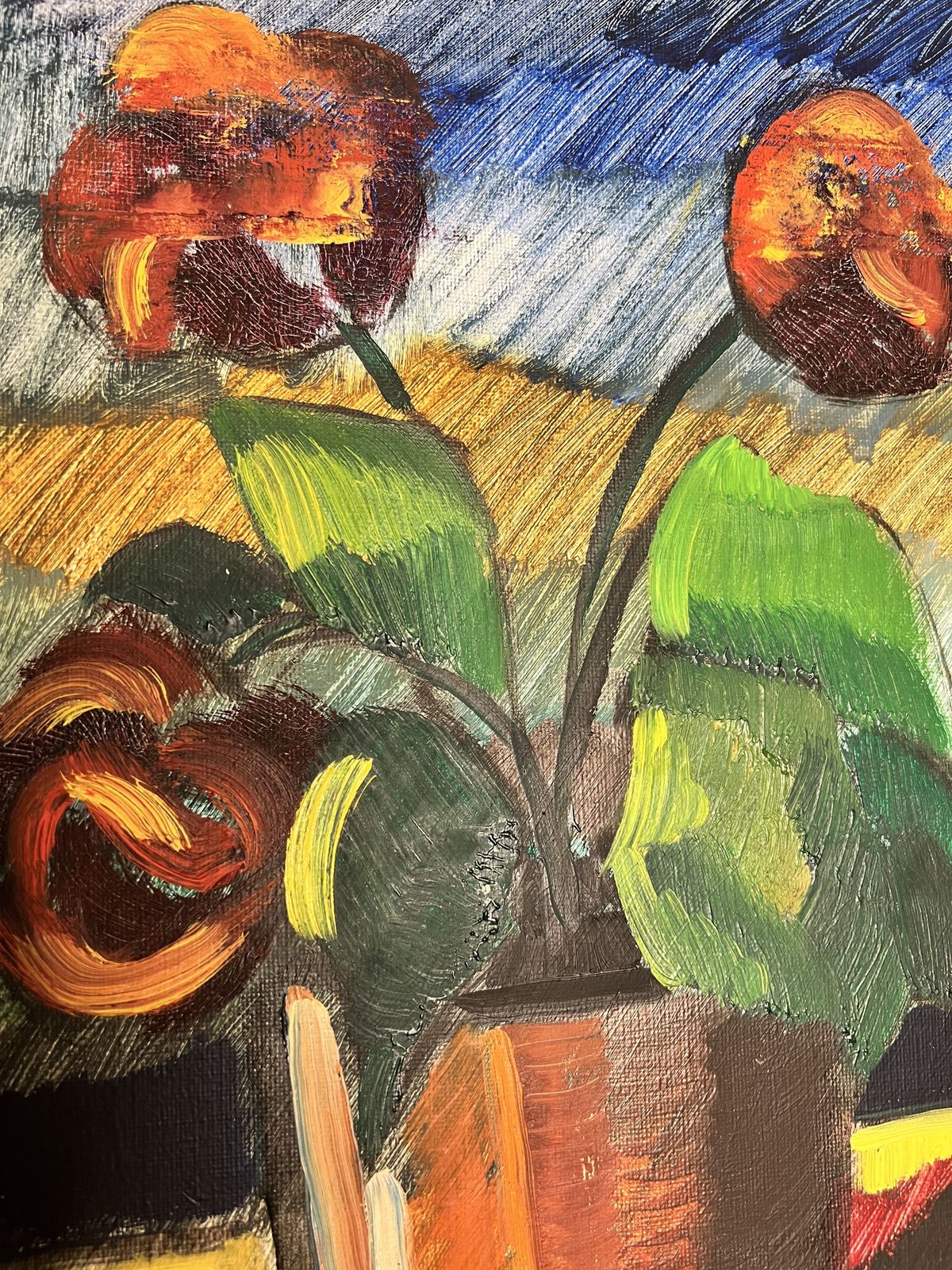Still Life With Potted Plant, Large Oil On Canvas Painting photo 454.0