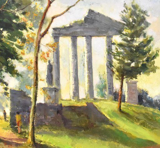 Landscape Painting,  Temple In Rome, 20th Century. (Qp15) photo Art