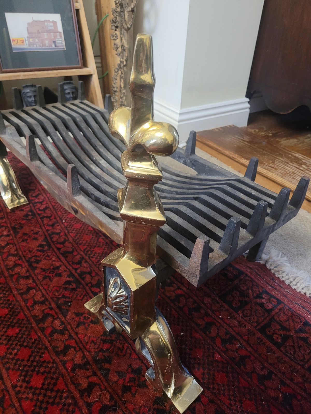 Art Nouveau Fire Grate With Andirons