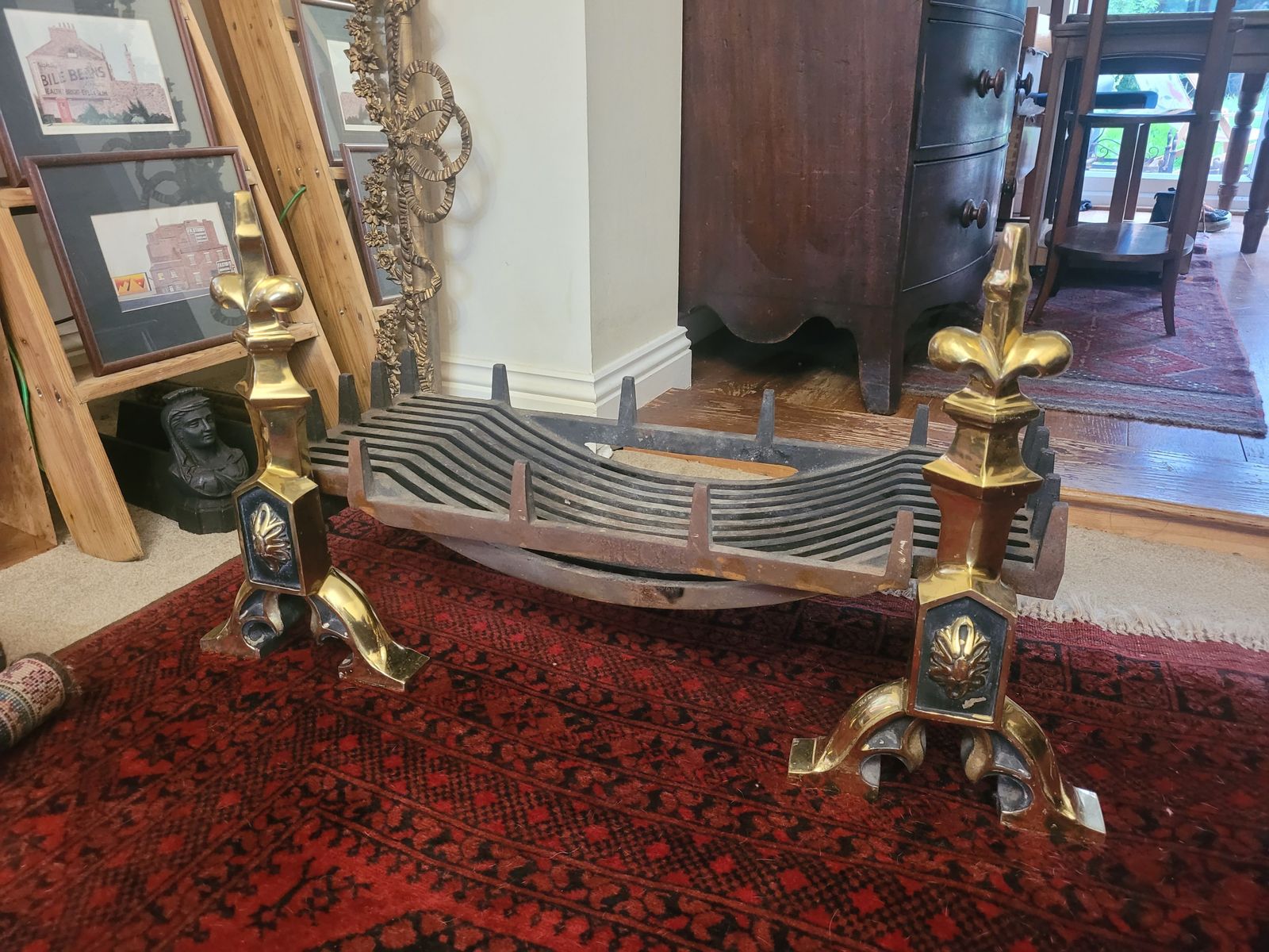 Art Nouveau Fire Grate With Andirons photo for sale