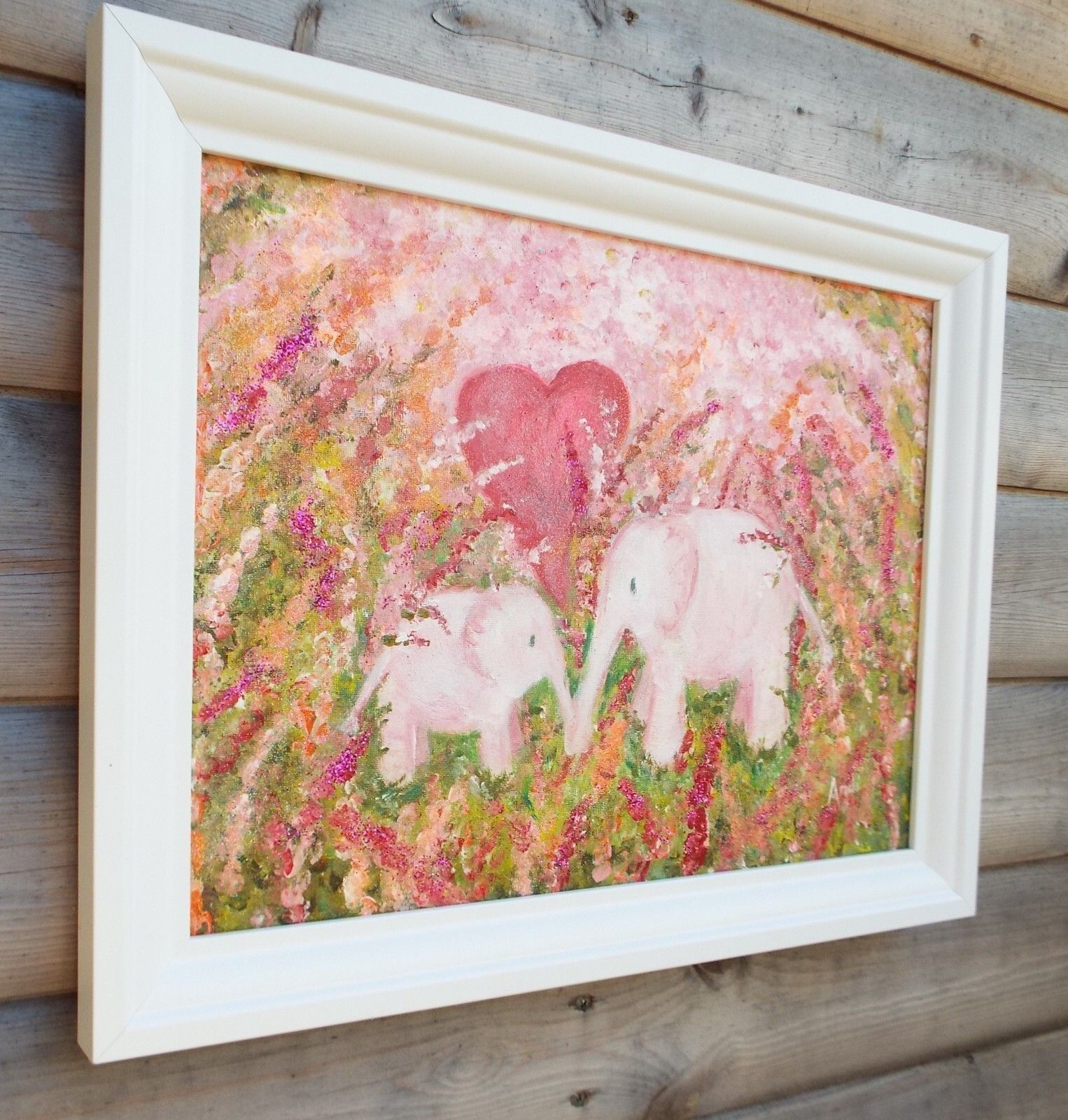 Cute Mother & Baby Elephants Whimsical Art Original Framed Painting Andi J Lucas photo Art
