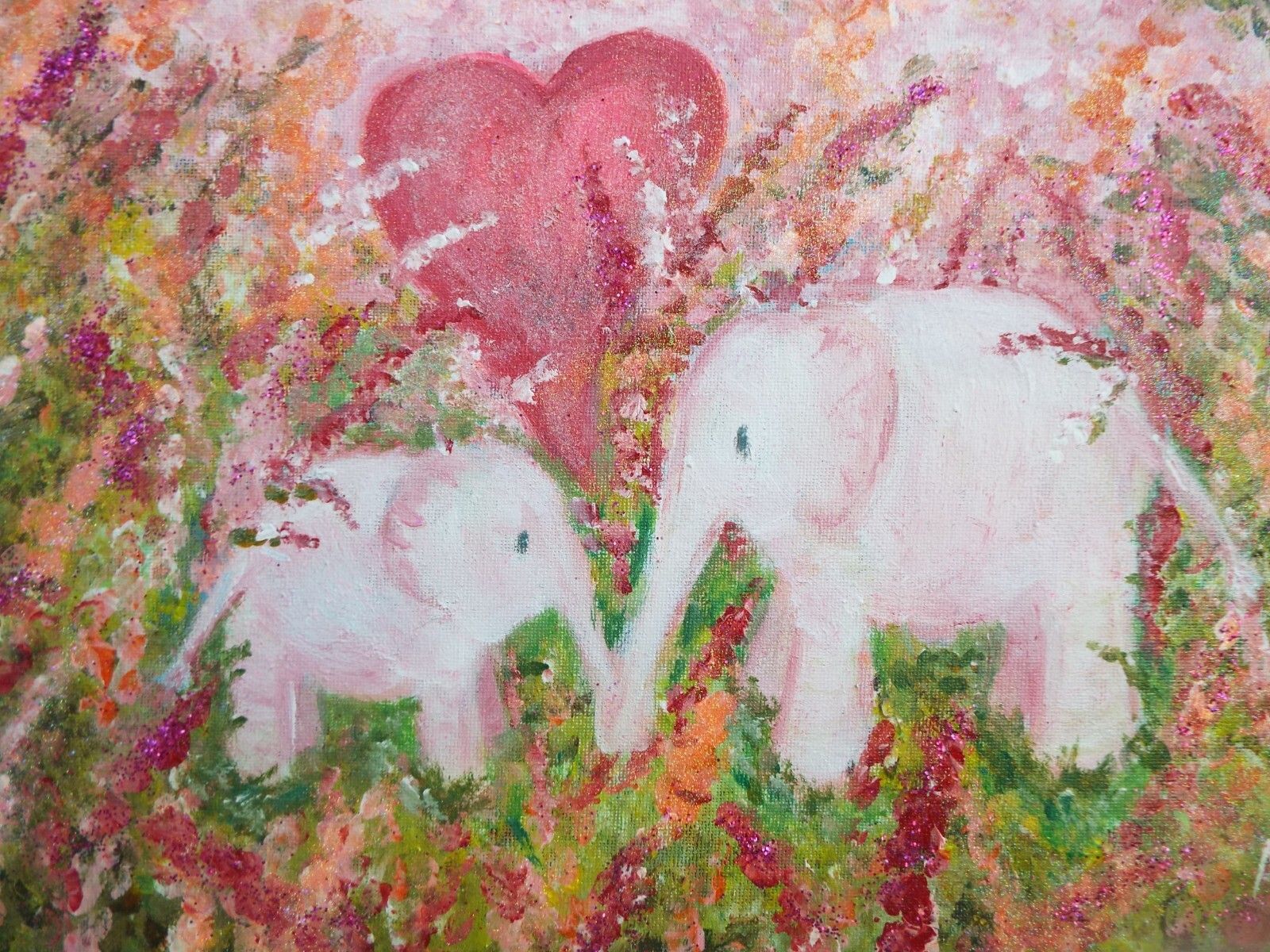 Cute Mother & Baby Elephants Whimsical Art Original Framed Painting Andi J Lucas photo 150.0