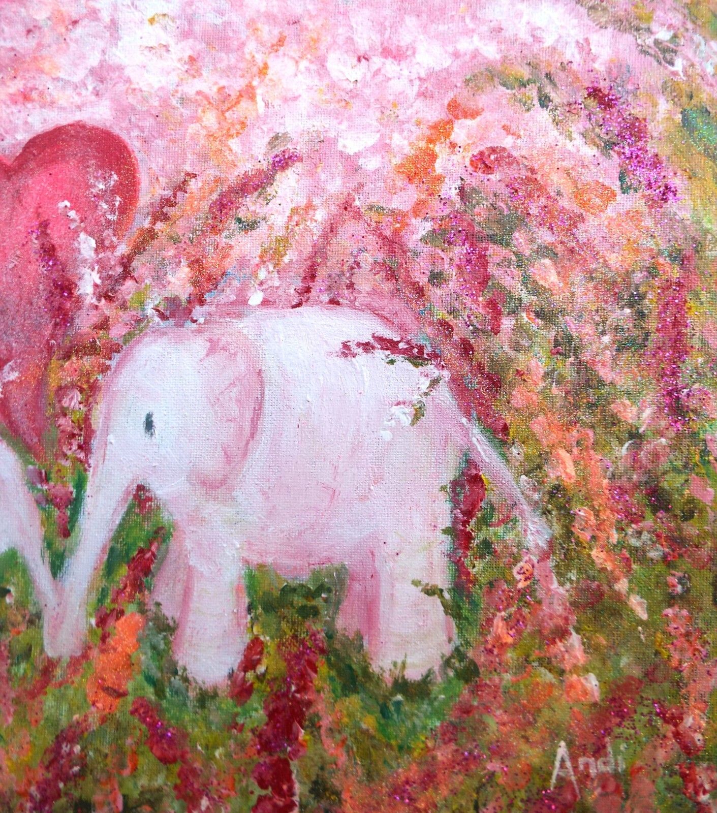 Cute Mother & Baby Elephants Whimsical Art Original Framed Painting Andi J Lucas photo vinterior