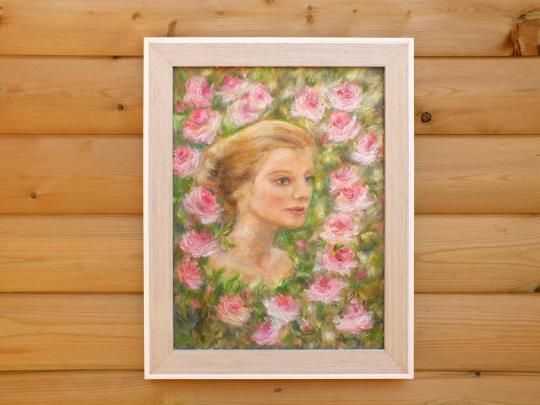 Girl Woman Portrait Original Oil Painting English Rose Framed Signed Andi Lucas photo for sale