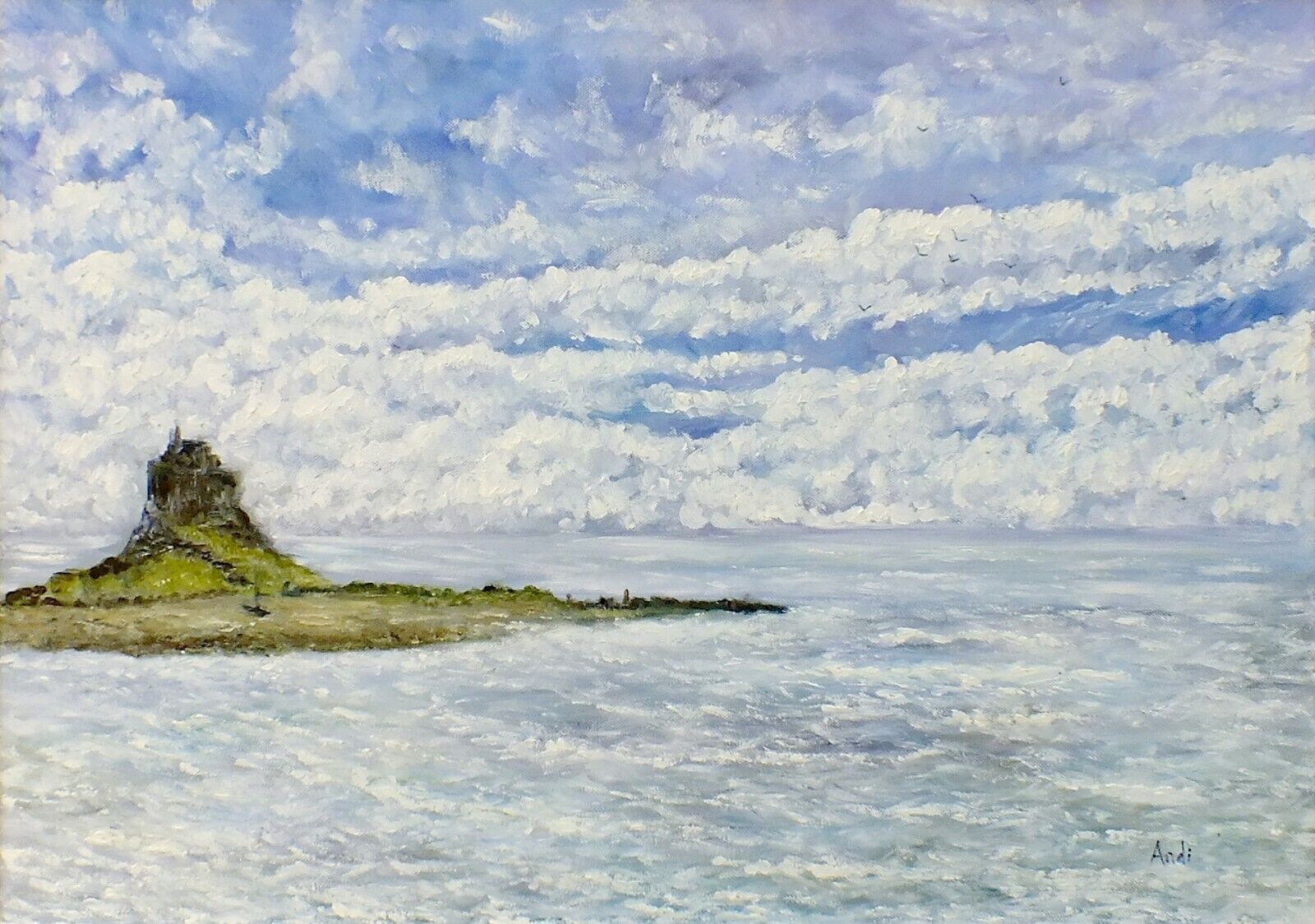 Holy Island Of Lindisfarne English Seascape Oil Painting Signed Framed Andi photo furniture