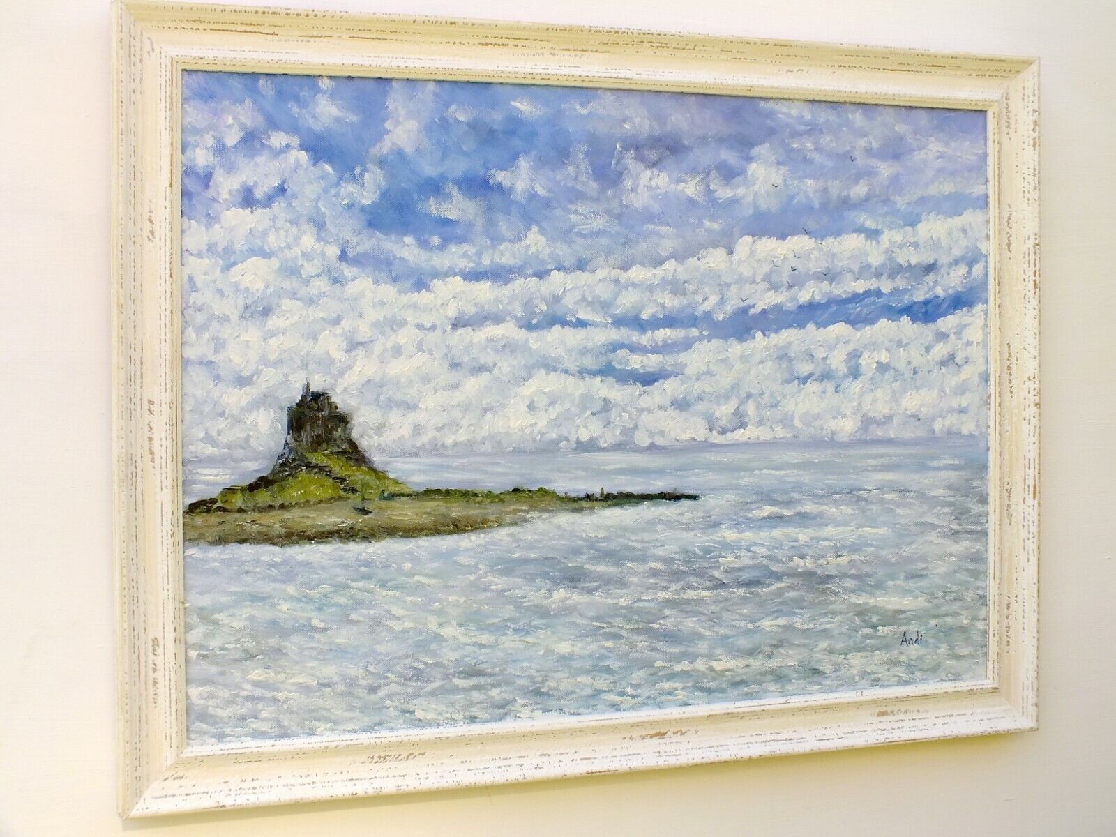 Holy Island Of Lindisfarne English Seascape Oil Painting Signed Framed Andi photo Art