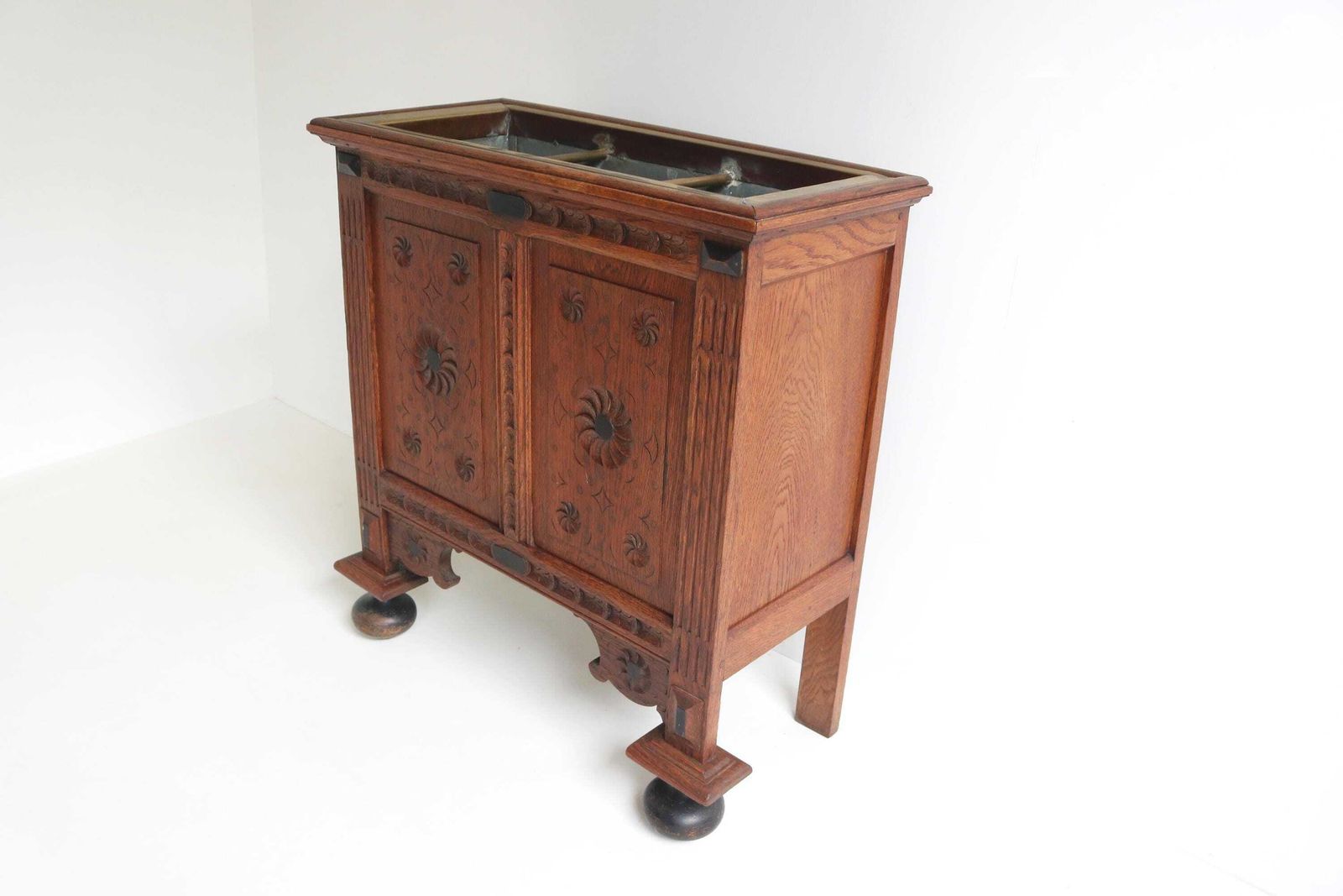 Antique Oak Neo Renaissance Style Stick Or Umbrella Stand With Zinc Liner, Dutch 1900s photo Home Decor