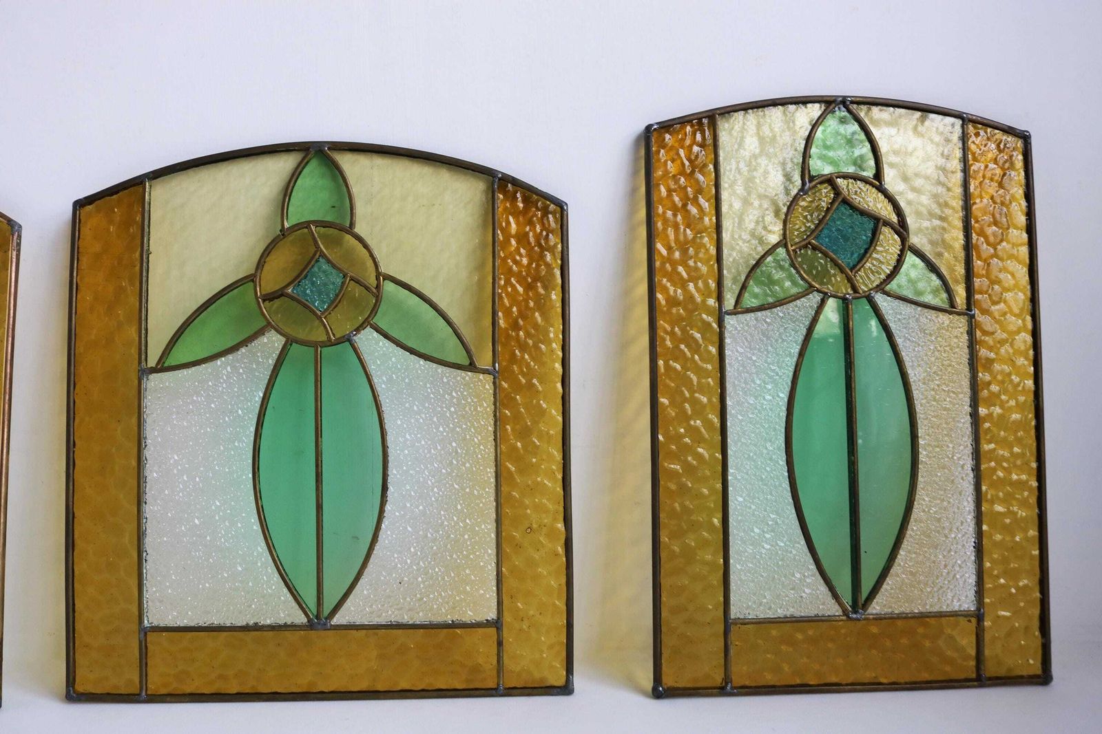 Set Van 5 Antieke Art Deco Glas In Lood Panelen Met Bloemmotief – Raampanelen Ca. Jaren 1920–1930 photo buy