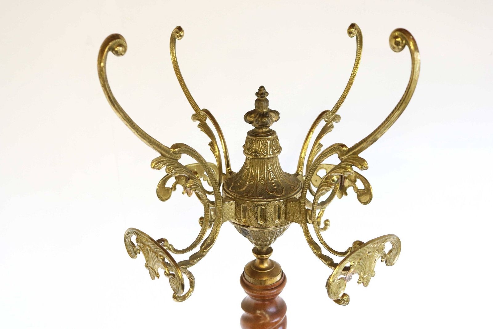Twisted Wood & Ornate Brass Italian Coat Hat Rack Hall Tree Floor Stand Hollywood Regency Vintage Women's Faces Bedroom Furniture 50s photo Furniture