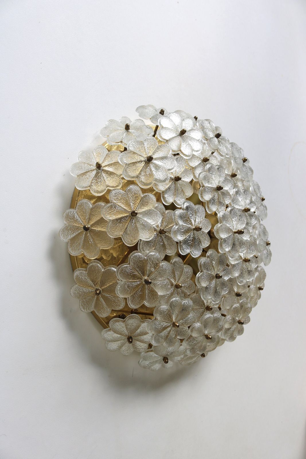 Xlarge Appr. 20" Diameter Mid Century Floral Murano Brass Crystal Glass Ceiling Light Ernst Palme Germany 1960 Flower Flush Mount Wall Light photo Lighting