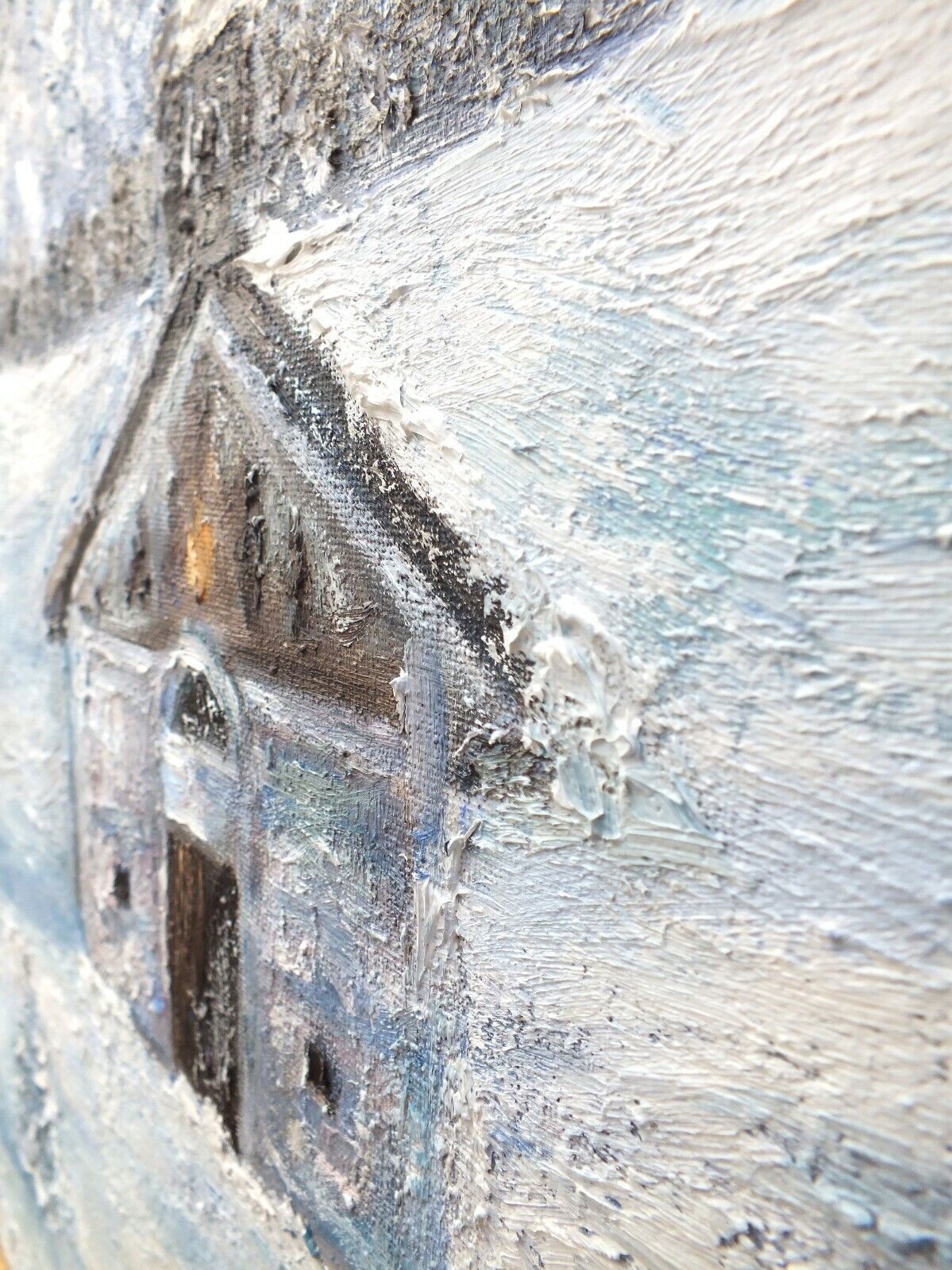 Alpine Church Winter Landscape Austrian Mountains Snow Scene Oil Painting Framed Andi Lucas photo vintage