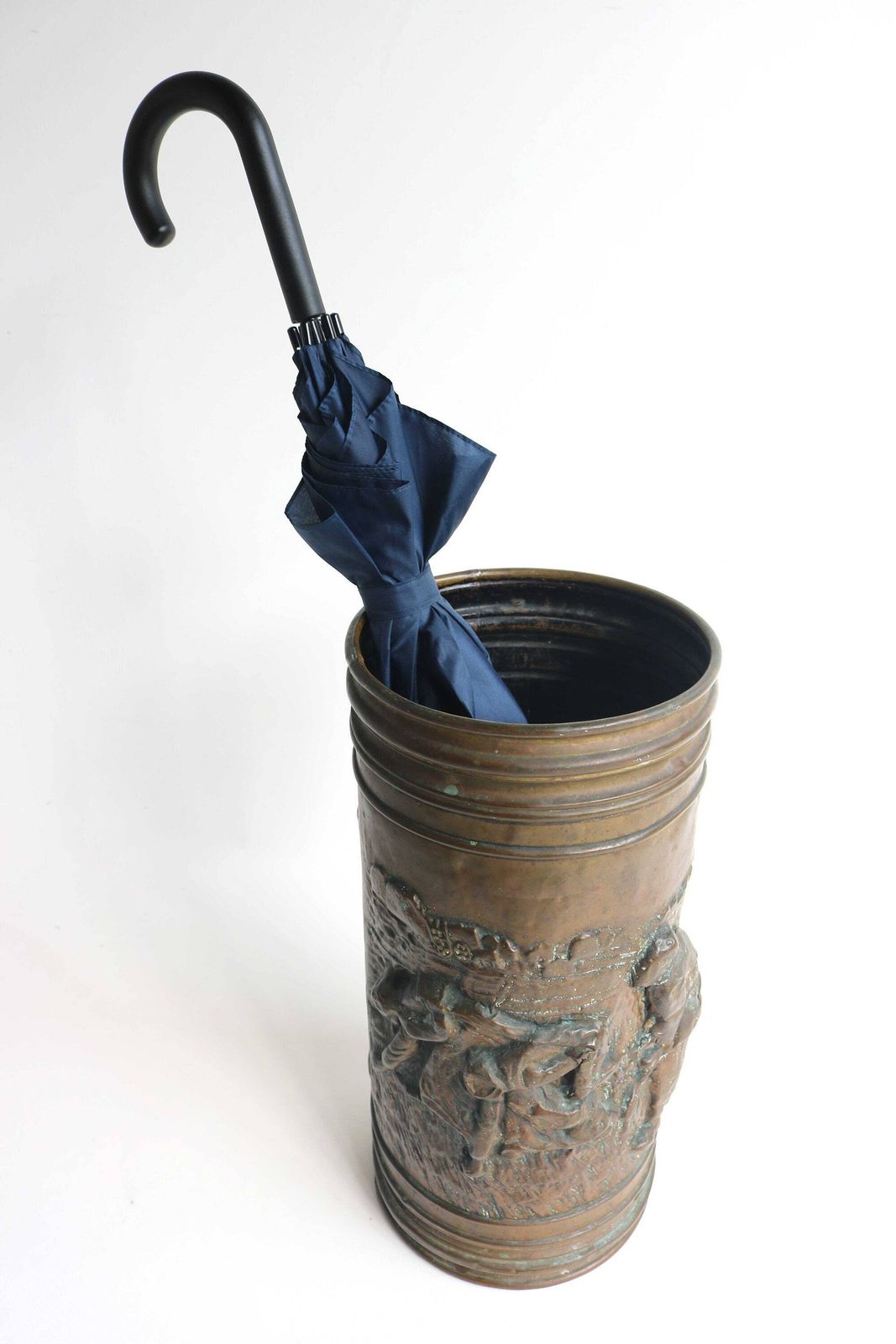 Antique Handmade Cylindrical Form Deeply Embossed Walking Stick Stand Umbrella Stand Umbrella Holder Craftsmanship Farmer Scene 1920 1930s photo buy