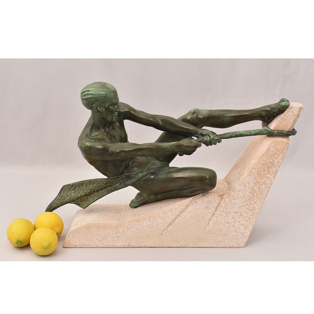 Antique Antimony Statues, Warrior, Signed Max Le Verrier, Art Déco. (Stan92) photo for sale
