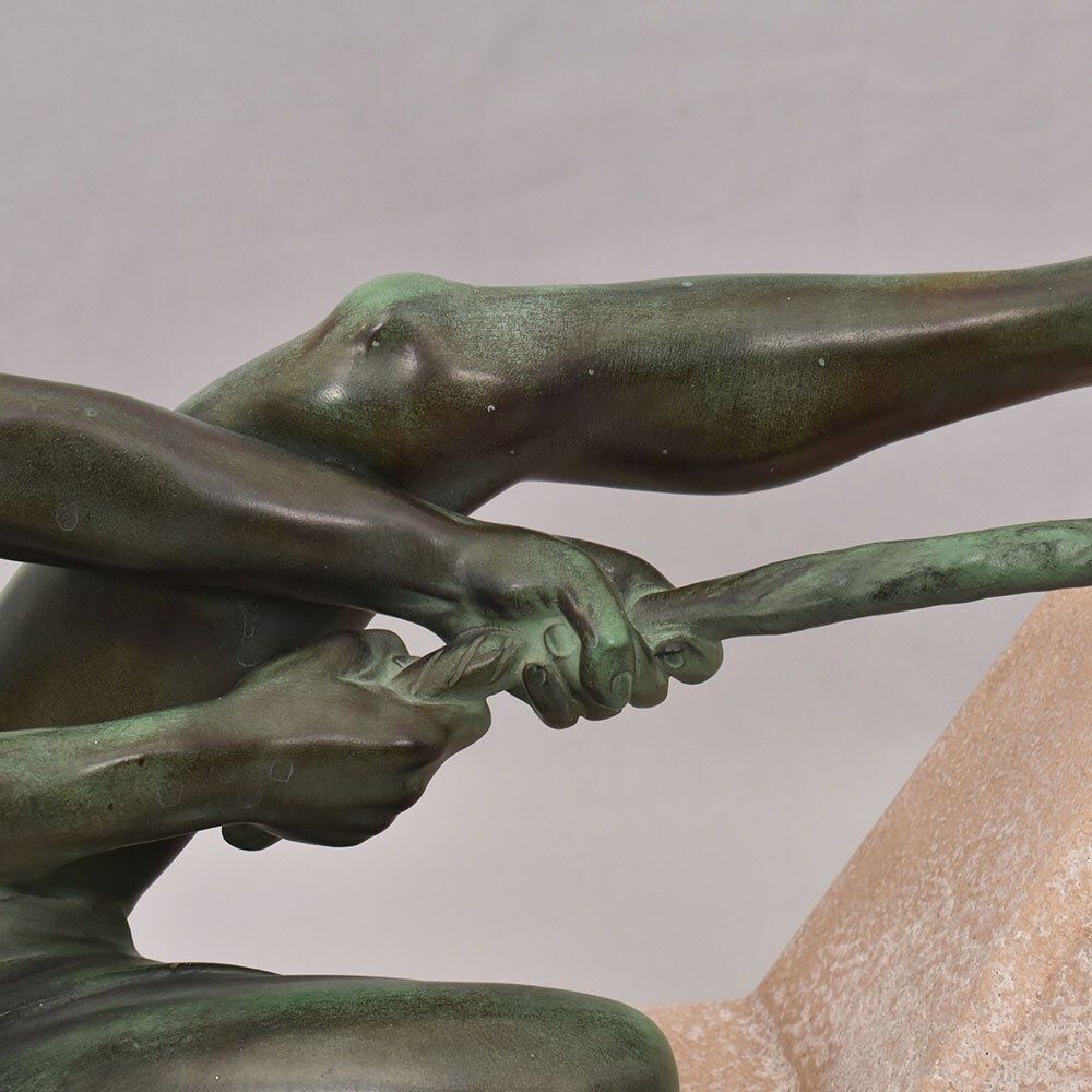 Antique Antimony Statues, Warrior, Signed Max Le Verrier, Art Déco. (Stan92) photo vinterior