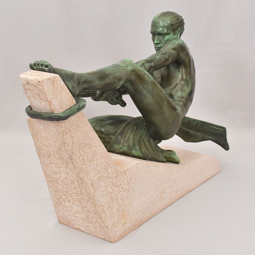 Antique Antimony Statues, Warrior, Signed Max Le Verrier, Art Déco. (Stan92) photo vintage