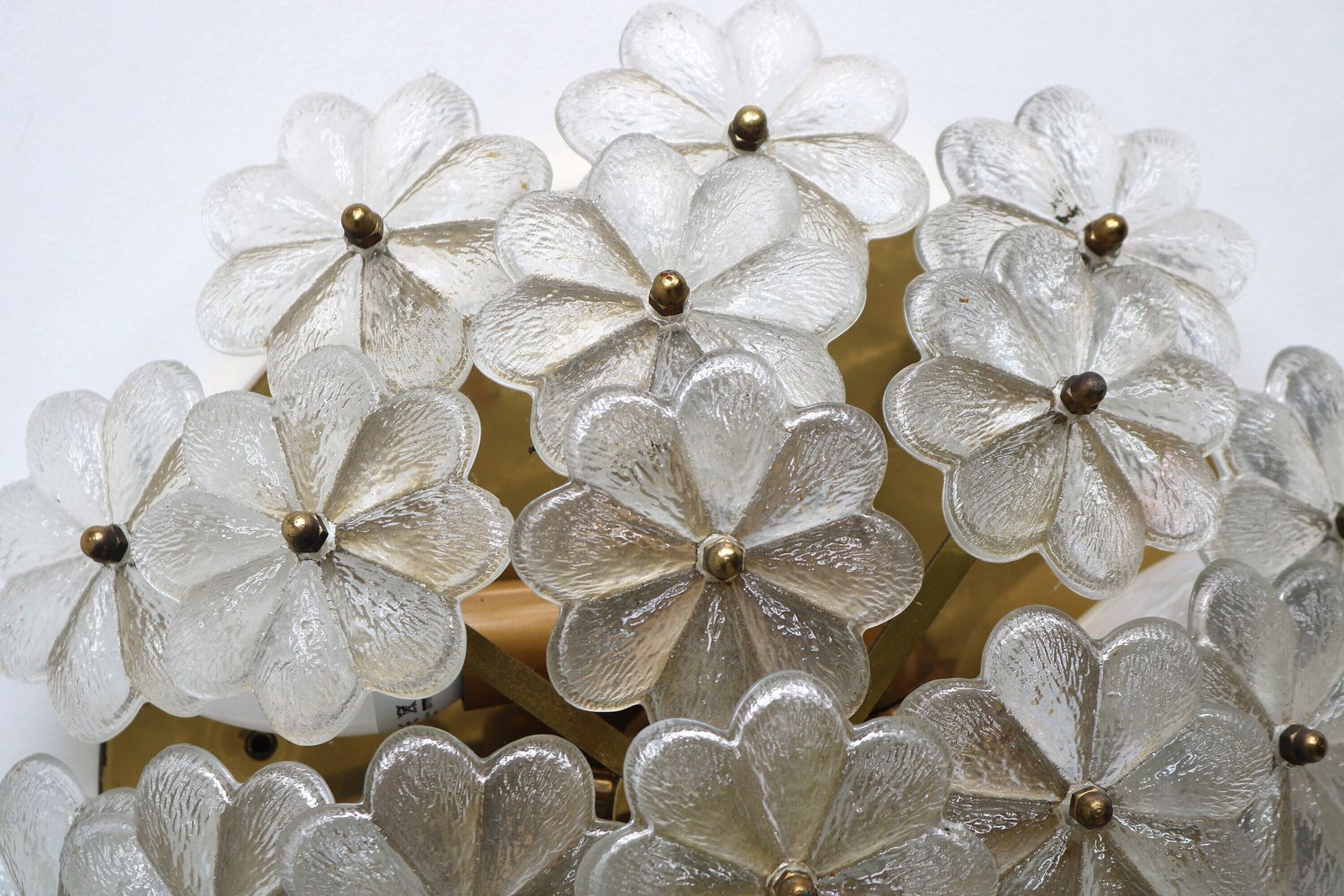 Grote Ca. 40 Cm Diameter Mid Century Bloemen Plafondlamp Van Murano Glas Met Messing – Ernst Palme, Duitsland, 1960 – Bloemmotief Opbouwlamp/Wandlamp photo buy