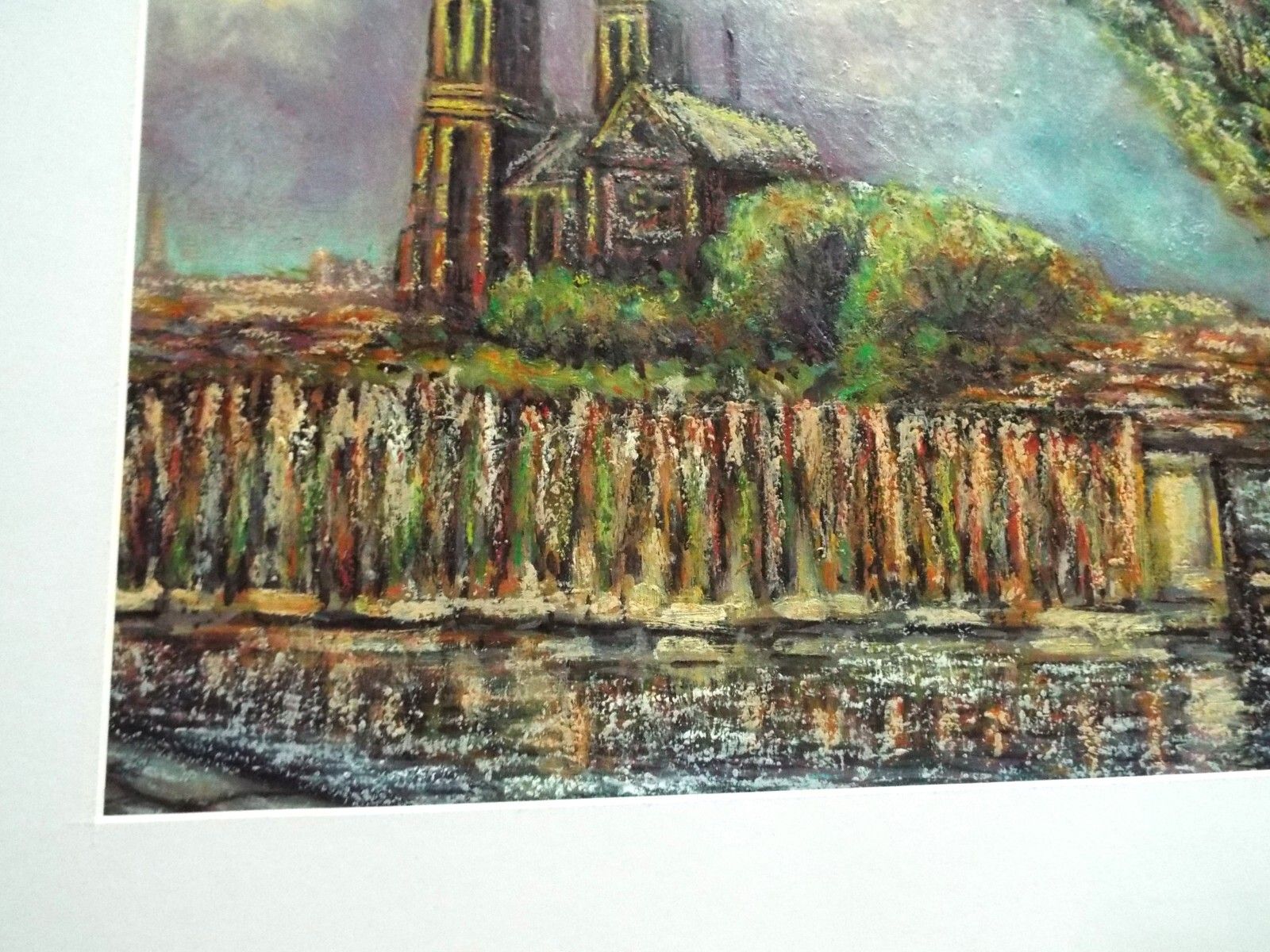 Notre Dame Paris From The Banks Of The River Seine, Original Framed Oil Painting photo Art