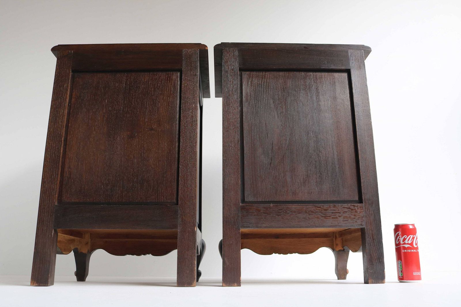photo for sale French Pair Of Country Louis XV Style Antique Style Hand Carved Oak Nightstands Midcentury Bedside Tables Vintage End Tables 1960s